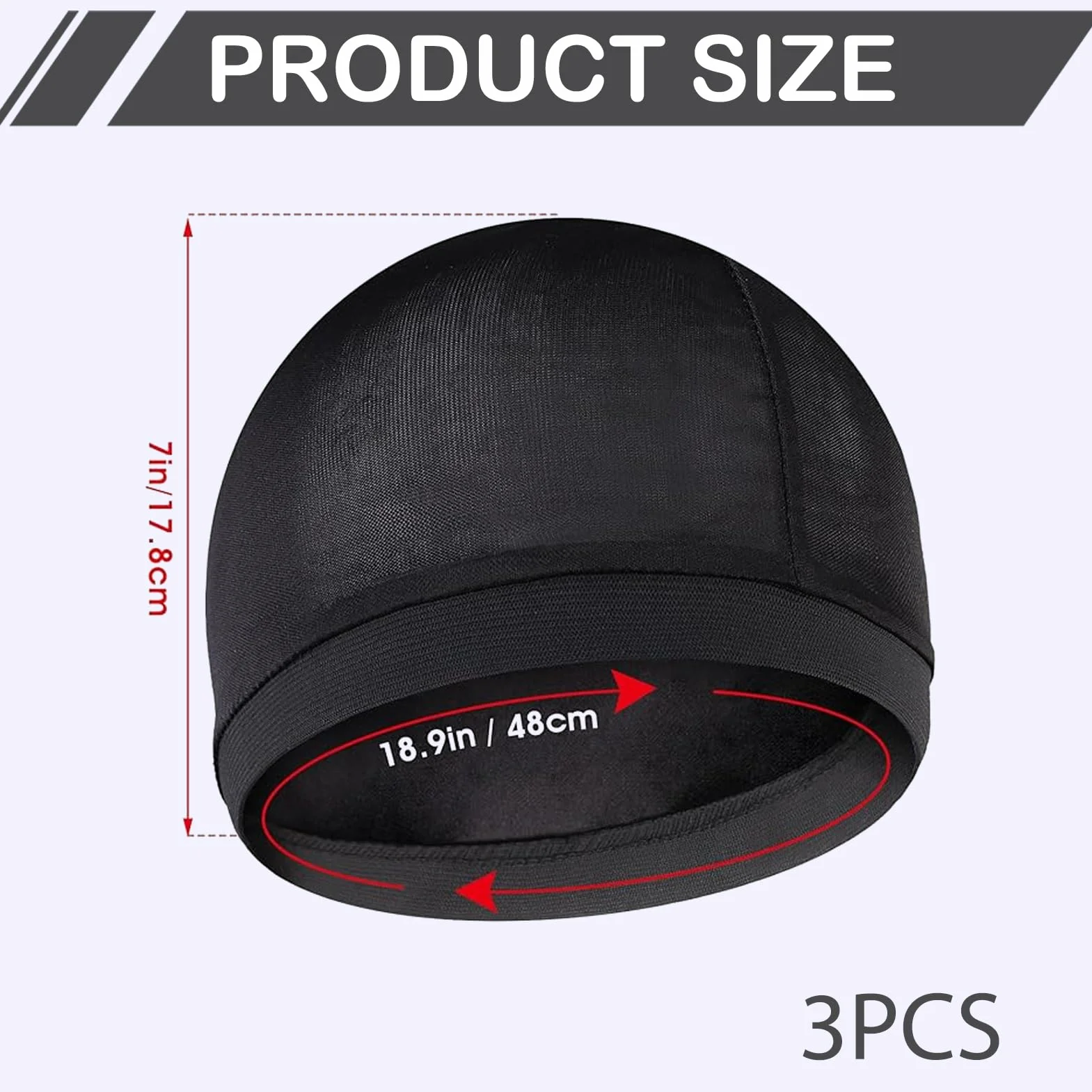 Lot de 3 Bonnets Ondulés Soyeux Satin Homme Wave Cap Noir Unisexe Sommeil Douche