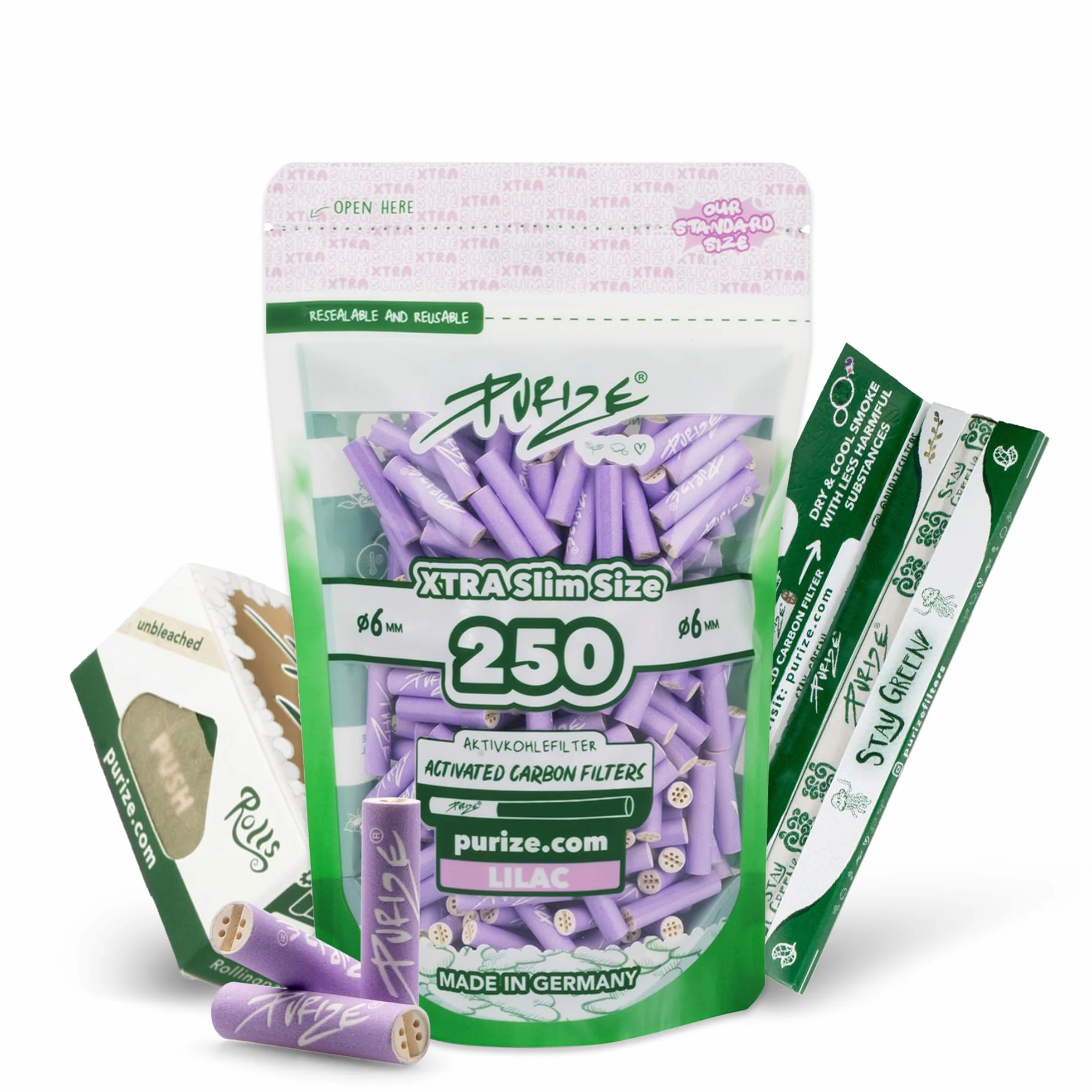 PURIZE Sachets 250 filtres à charbon actif XTRA Slim Lilas