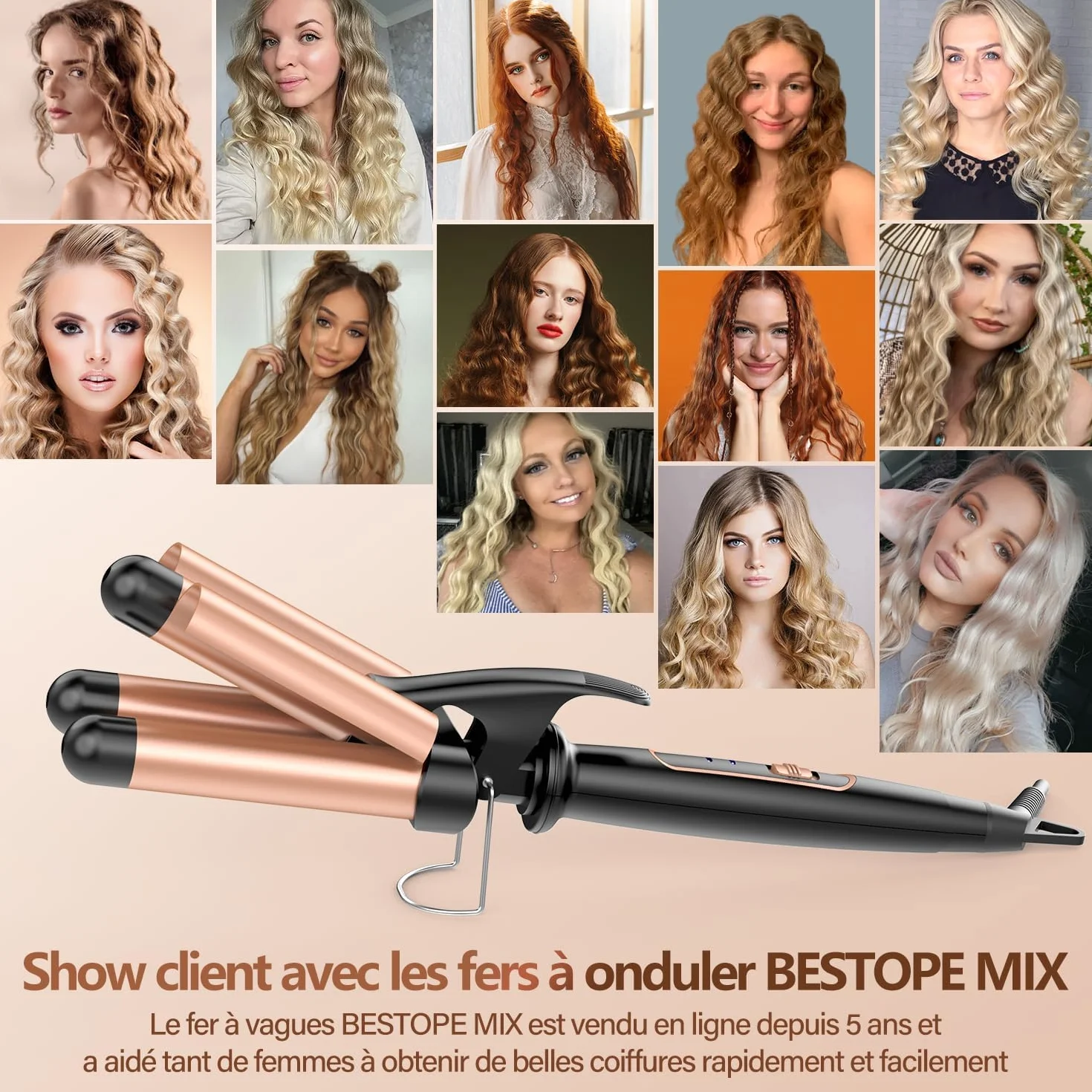 Boucleur 3 Tete Fer a Boucler- 22mm Boucleur a Cheveux en Céramique Fer à Friser 2 Températures, Fer a Onduler Chauffage Rapide pour Cheveux Longs, Courts