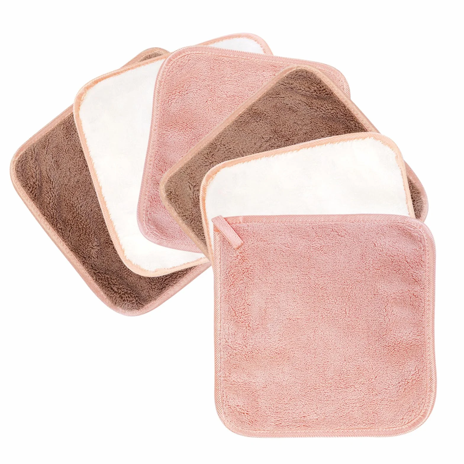 PHOGARY Lingette Démaquillante Microfibre Lot de 6 Serviette Visage 20x20cm Brun Réutilisable Lavable