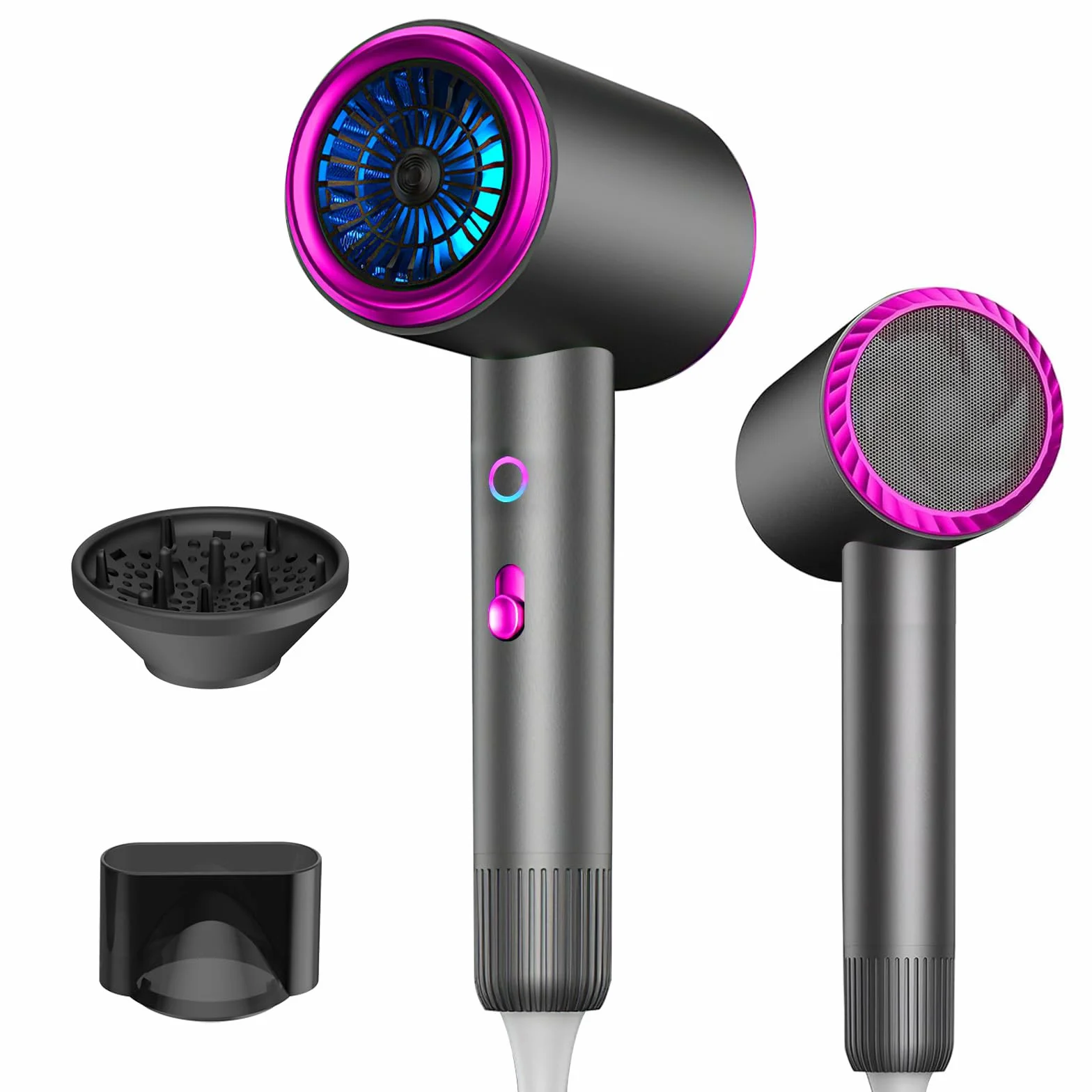Sèche-Cheveux Professionnel IONIQUE 2400W, Moteur AC Silencieux, Séchage Rapide, 3 Températures, avec Diffuseur & Concentrateur, Léger pour Voyage, Anti-Frisottis pour Cheveux Bouclés/Fins/Épais