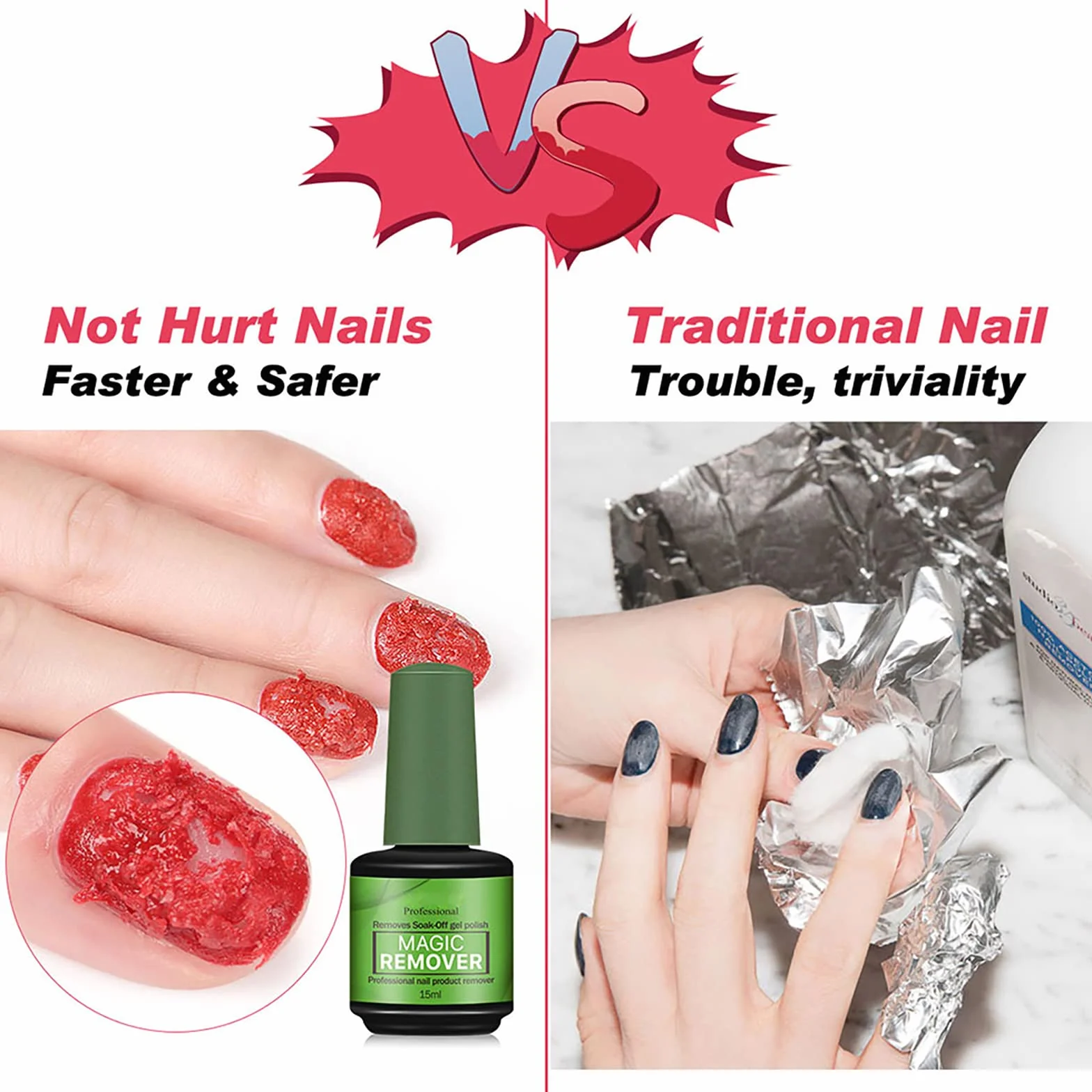 Dissolvant de Vernis à Ongles en Gel 15 ml, Magie Remover Vernis Professionnel