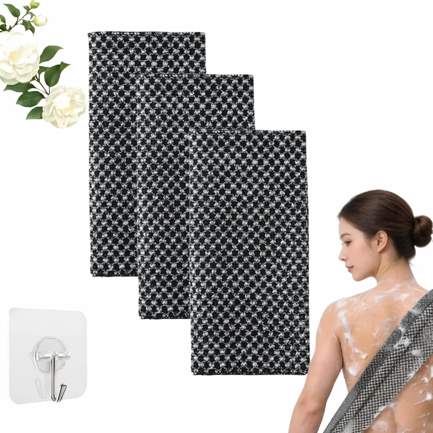 Serviette De Douche Exfoliante Ecovia, Fibres De Bambou Et Charbon Actif, Séchage Rapide