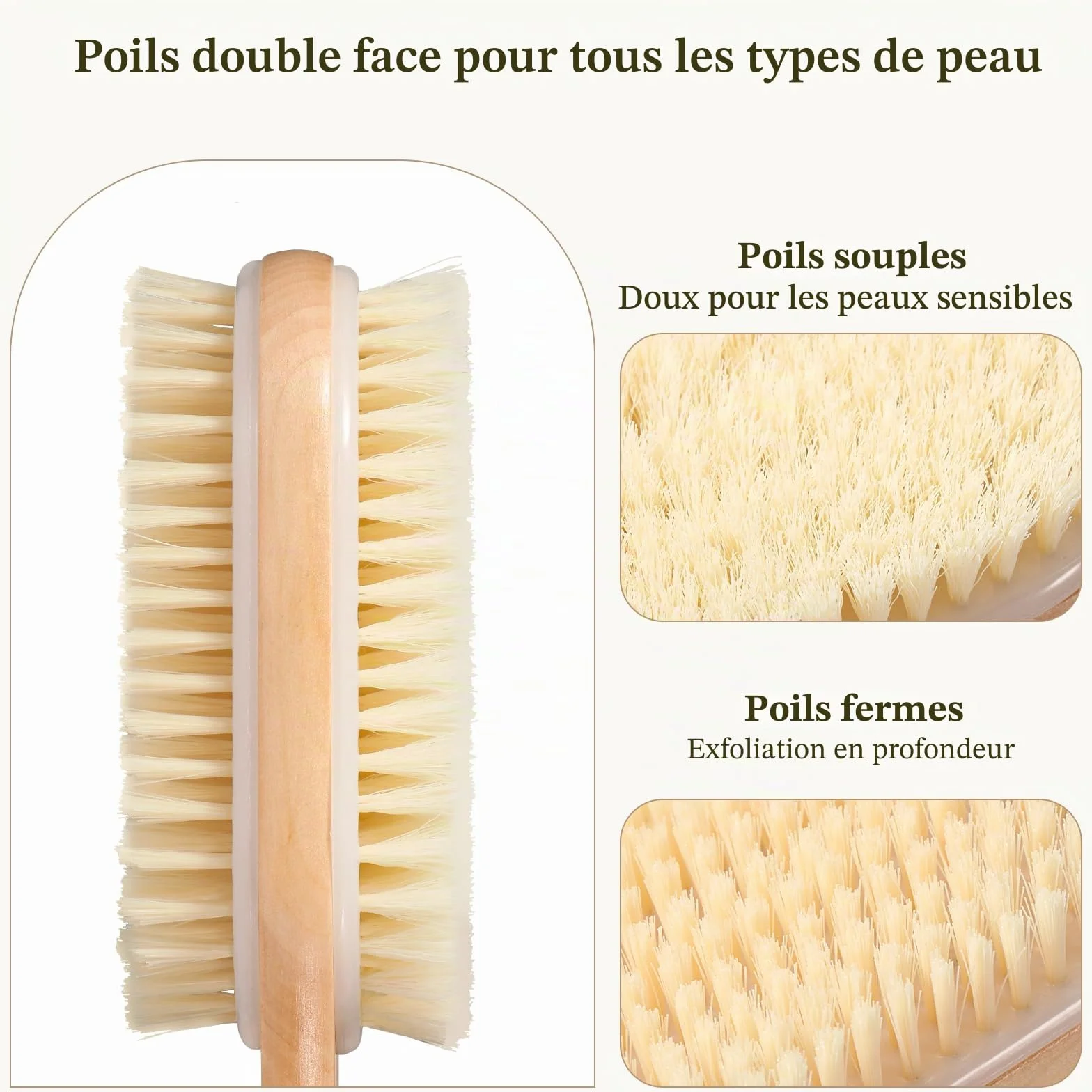 Brosse Dos Douche Long Manche 43 cm, Exfoliante Corps Humide et Sèche