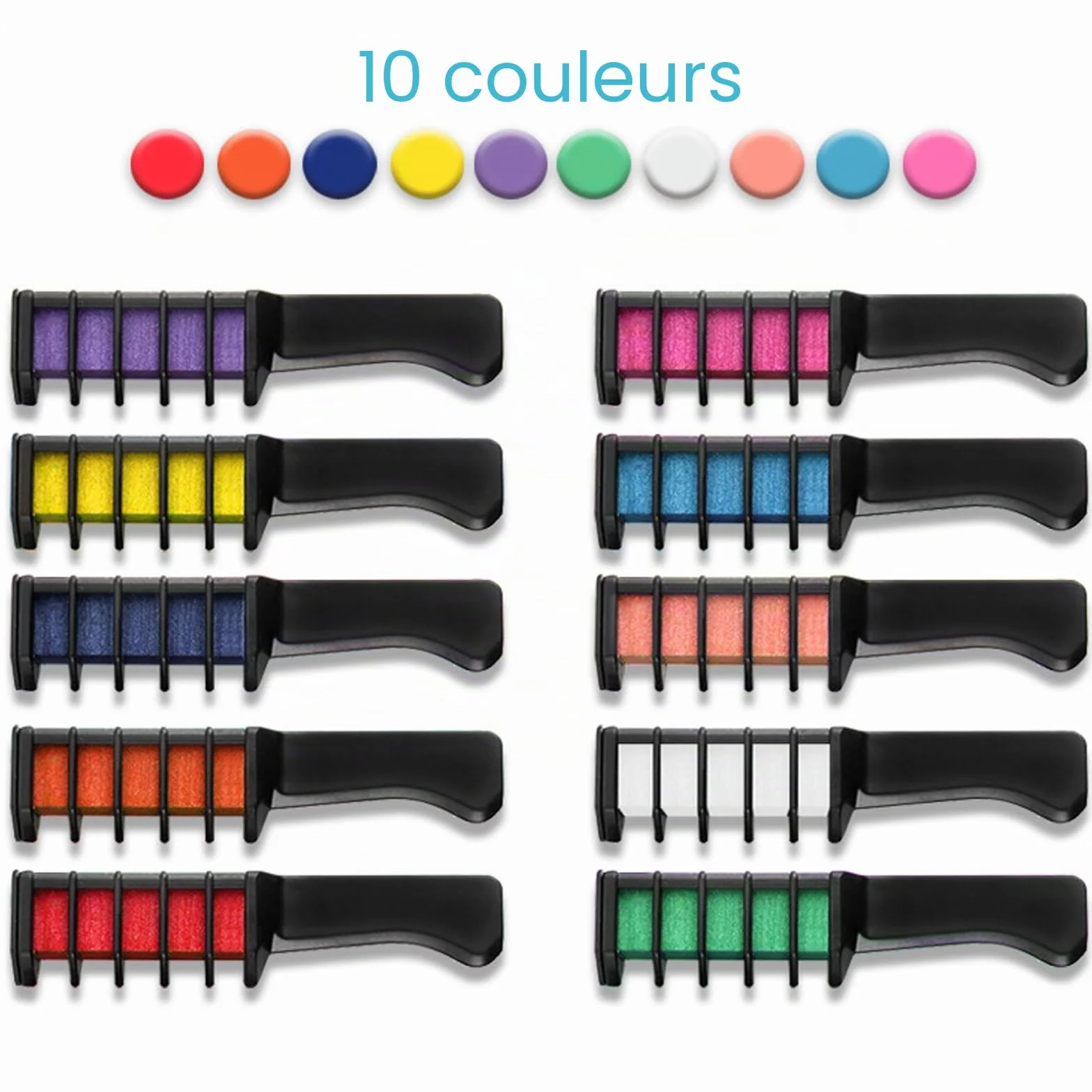 Craie Capillaire Lavable 10 Couleurs Peigne à Cheveux Teinture Temporaire Fête Cosplay