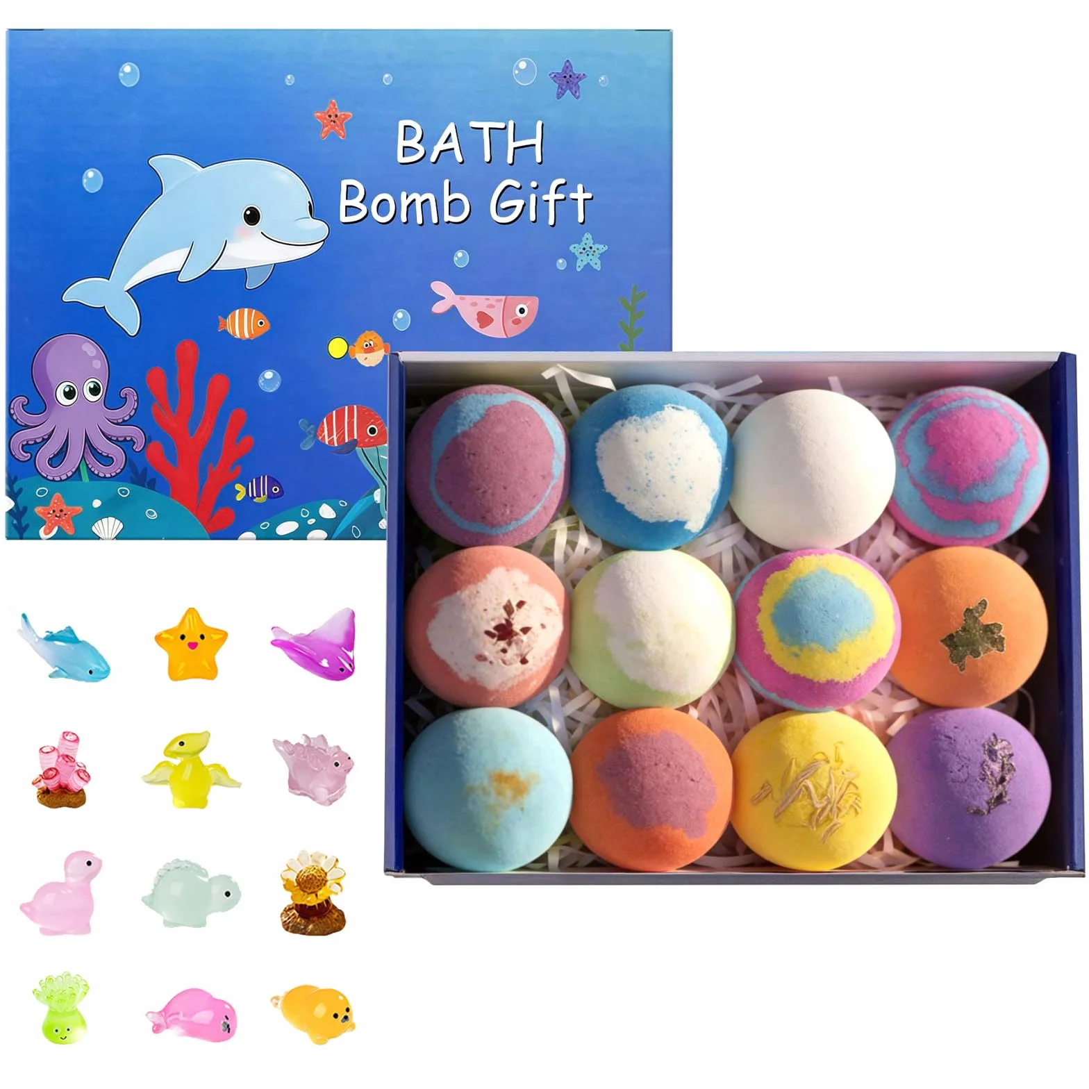 12Pcs Boules De Bain Enfant avec Surprise, Bombe de Bain Enfant, Boules De Bain Naturelles, Bath Bomb Gift, Cadeau Ludique pour Enfants Anniversaire Noël