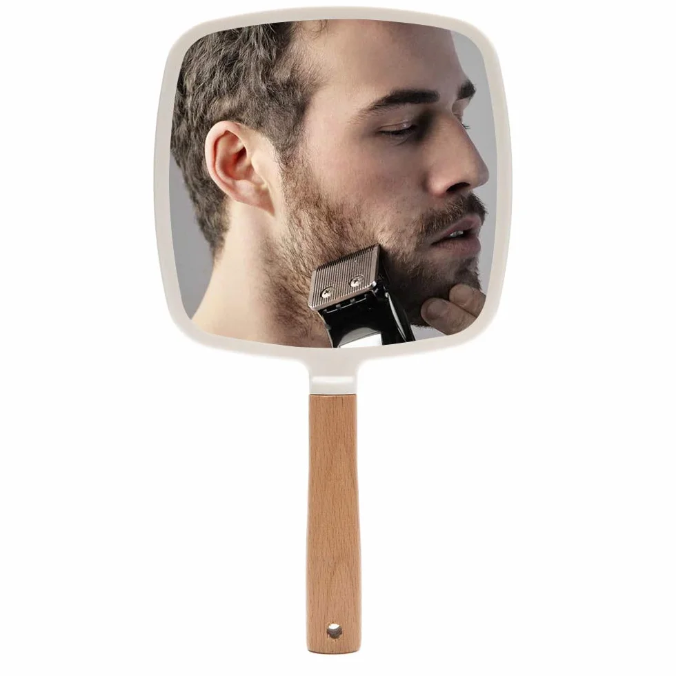 YEAKE Miroir à main en bois avec poignée pour maquillage rasage, miroir de courtoisie portable unilatéral carré