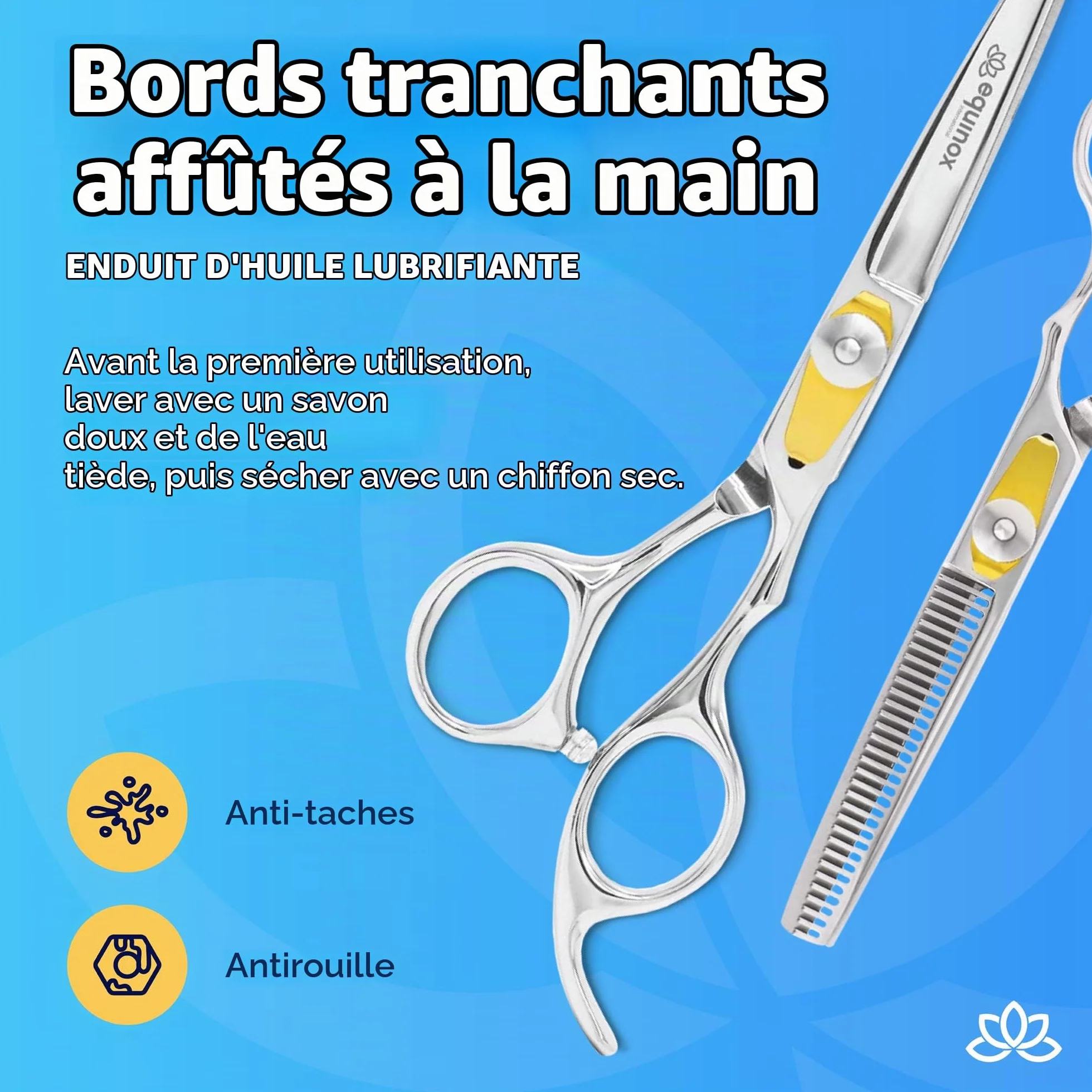 Equinox International Egde Series Ciseaux de coiffeur et barbier en acier inoxydable japonais, longueur 16,5 cm