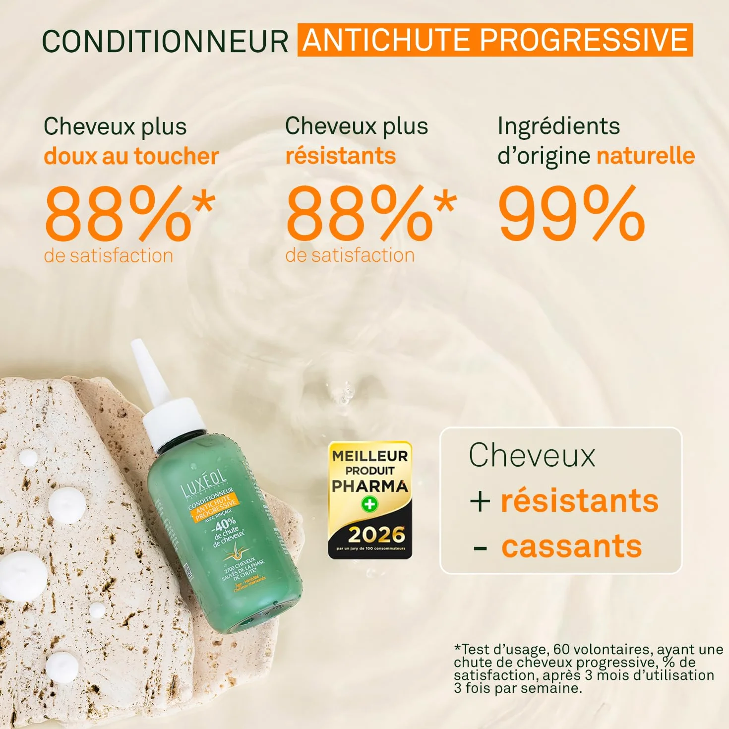 LUXÉOL Conditionneur Antichute Progressive 150ml - Soin Capillaire Réduit Chute Cheveux 40% 99% Ingrédients Origine Naturelle Brillance Résistance Fabriqué France
