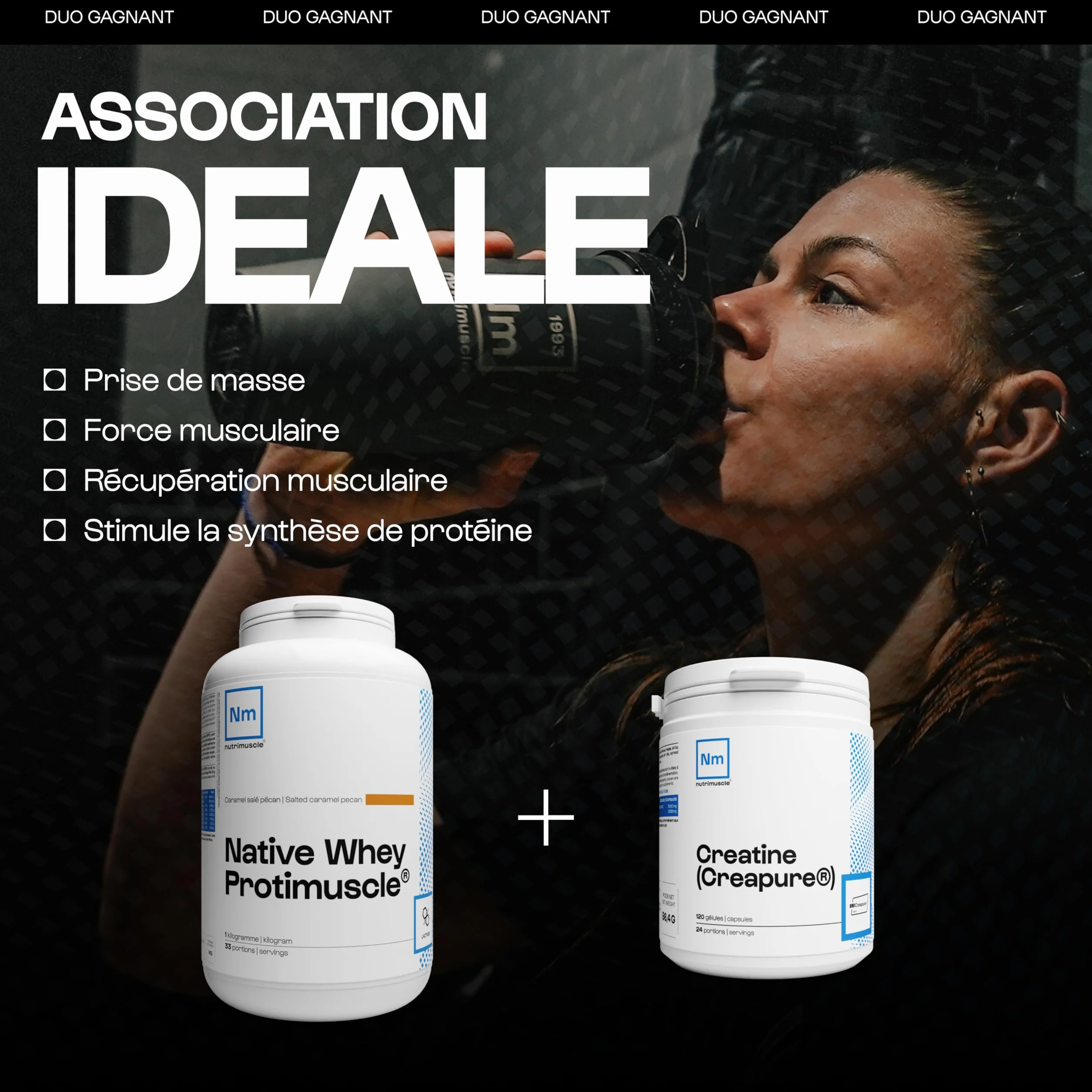 Nutrimuscle Whey Native 1 Kg Vanille Protimuscle Mix Protéine Caséine Prise de Muscle