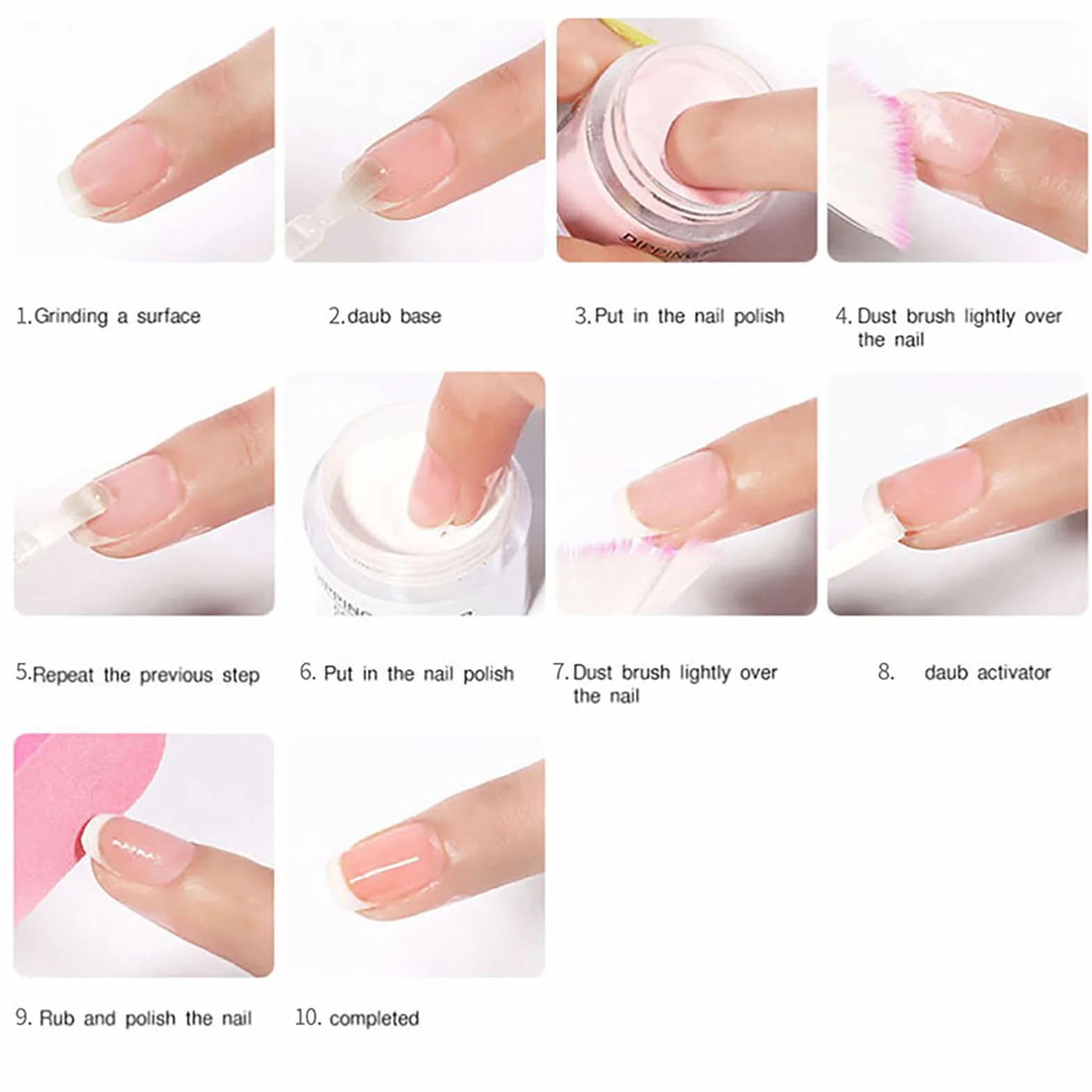 RoseFlower Dipping Powder Nails Kit 6 Couleur Nue Poudre Ongle Rouge Violet Base Top Coat Ensemble Français