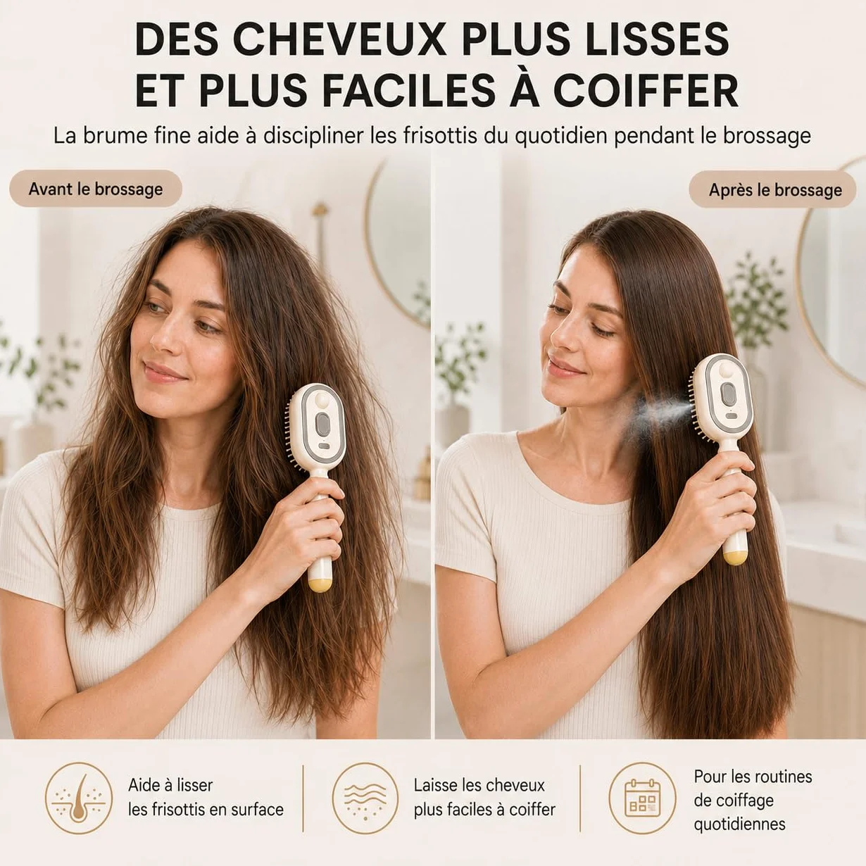 Peigne De Massage Electrique a Spray, Brosse Vapeur Cheveux 5 en 1 avec Brume Fine, Mode Lumière Rouge, Nettoyage Rétractable, Anti-Nœuds et Antistatique pour Cheveux Frisottés (Rose)