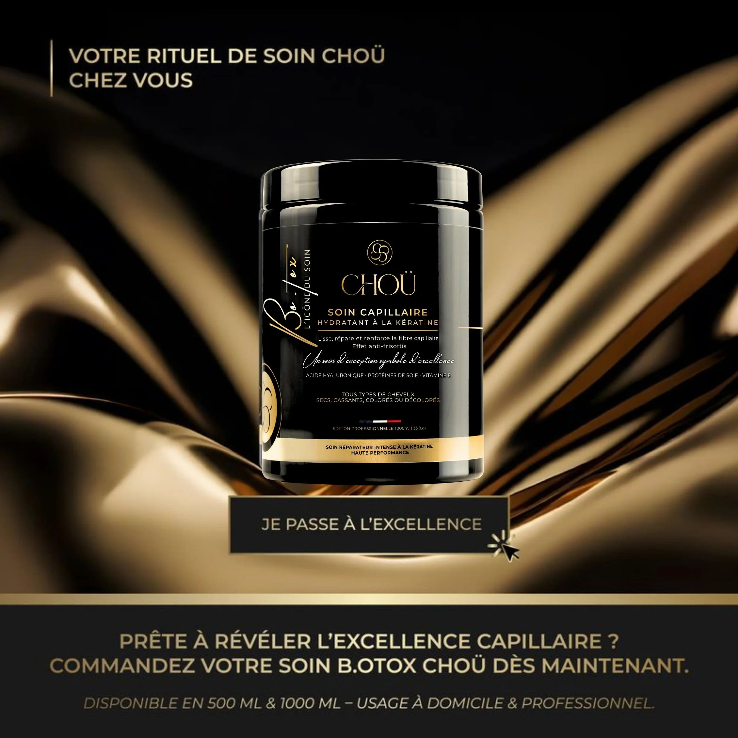BO-TOX Capillaire Professionnel Masque ultra réparateur kératine naturelle acide hyaluronique protéine soie Vitamine E Cheveux Secs Abimés Lisse Renfore Hydrate Répare 1000ML