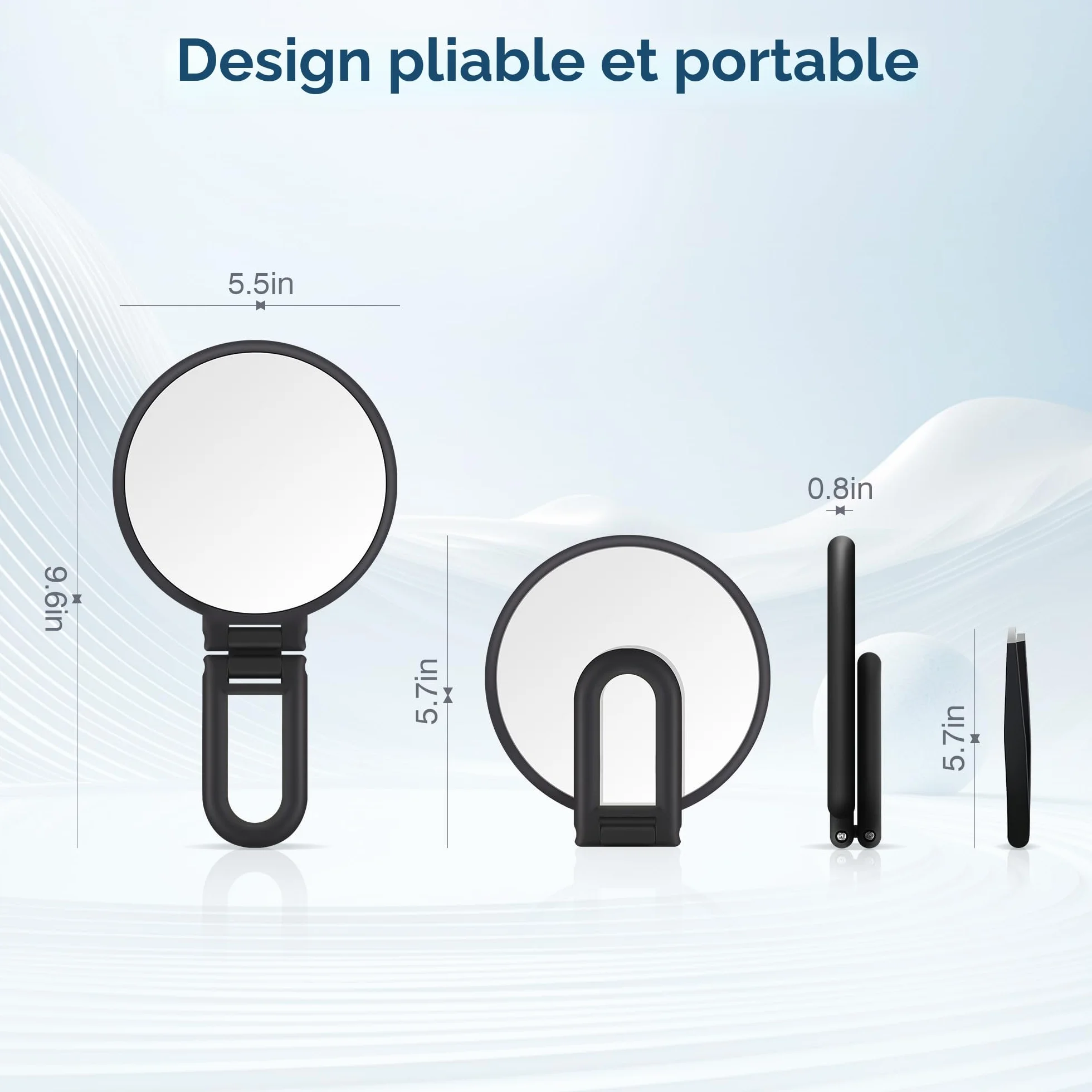 MIYADIVA Miroir grossissant 30X avec poignée - Miroir de Maquillage à Double Face (1X/30X), Pliable & Portable Noir Mat