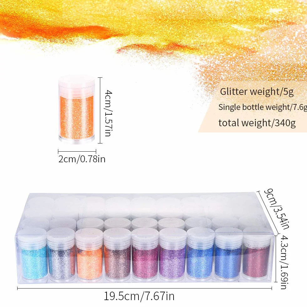 Poudre de Paillettes 36 Couleurs pour Nail Art Maquillage Cosmétiques Glitter Fines Enfant Loisirs Créatifs