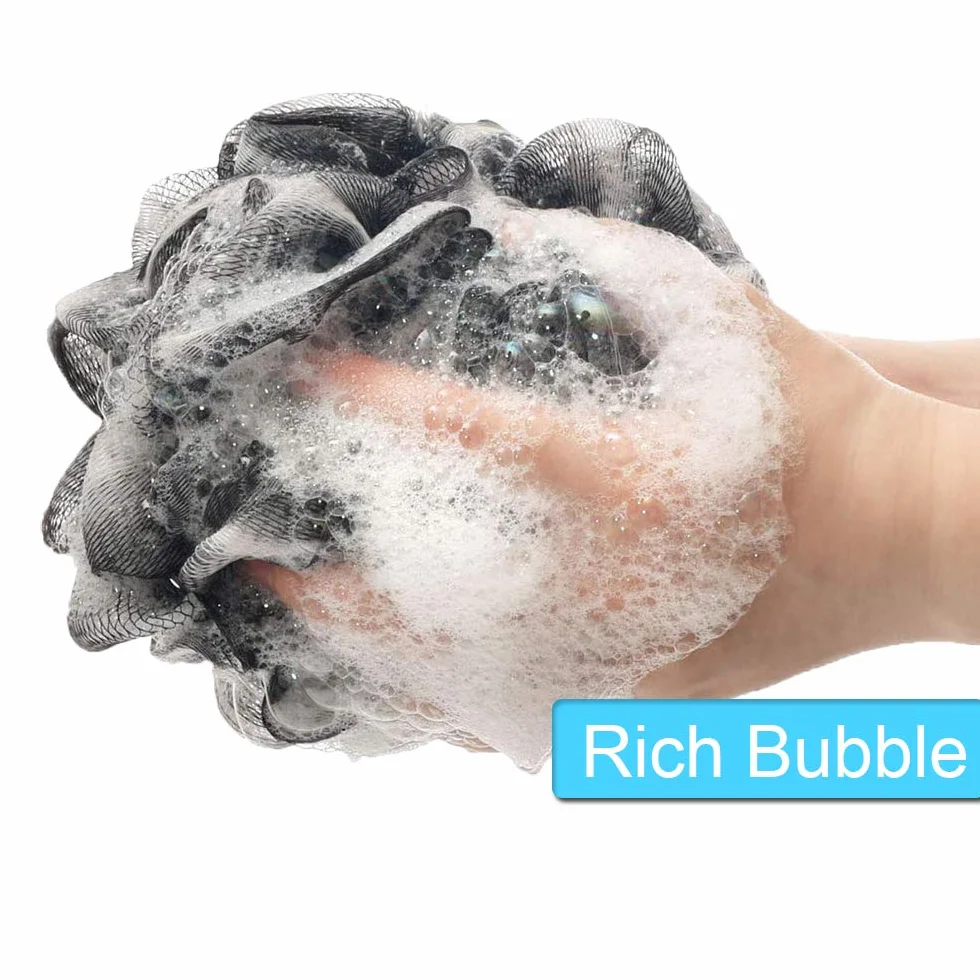 Éponge Fleur de Bain exfoliante pour Douche Hommes Femmes Noir Lot de 2