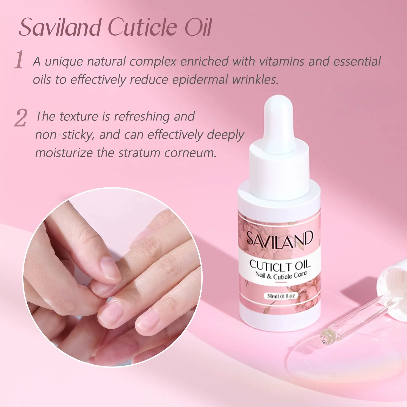 Saviland Dissolvant pour Cuticule 60 ml + Huile pour Cuticule 30 ml, Ramollit les Cuticules, Elimine Cellules Mortes