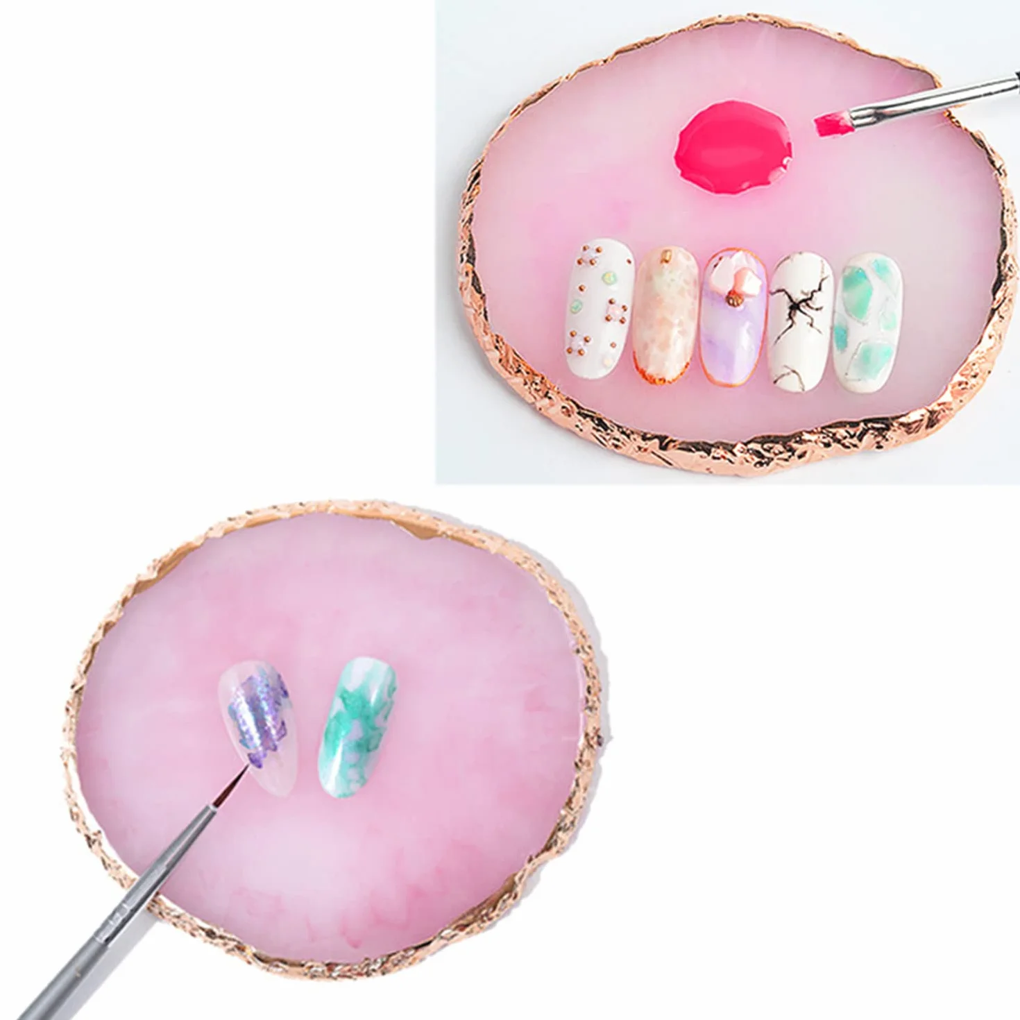 Palette de Mélange de Vernis à Ongles, Bord Doré Résine, Support Manucure (Mauve)
