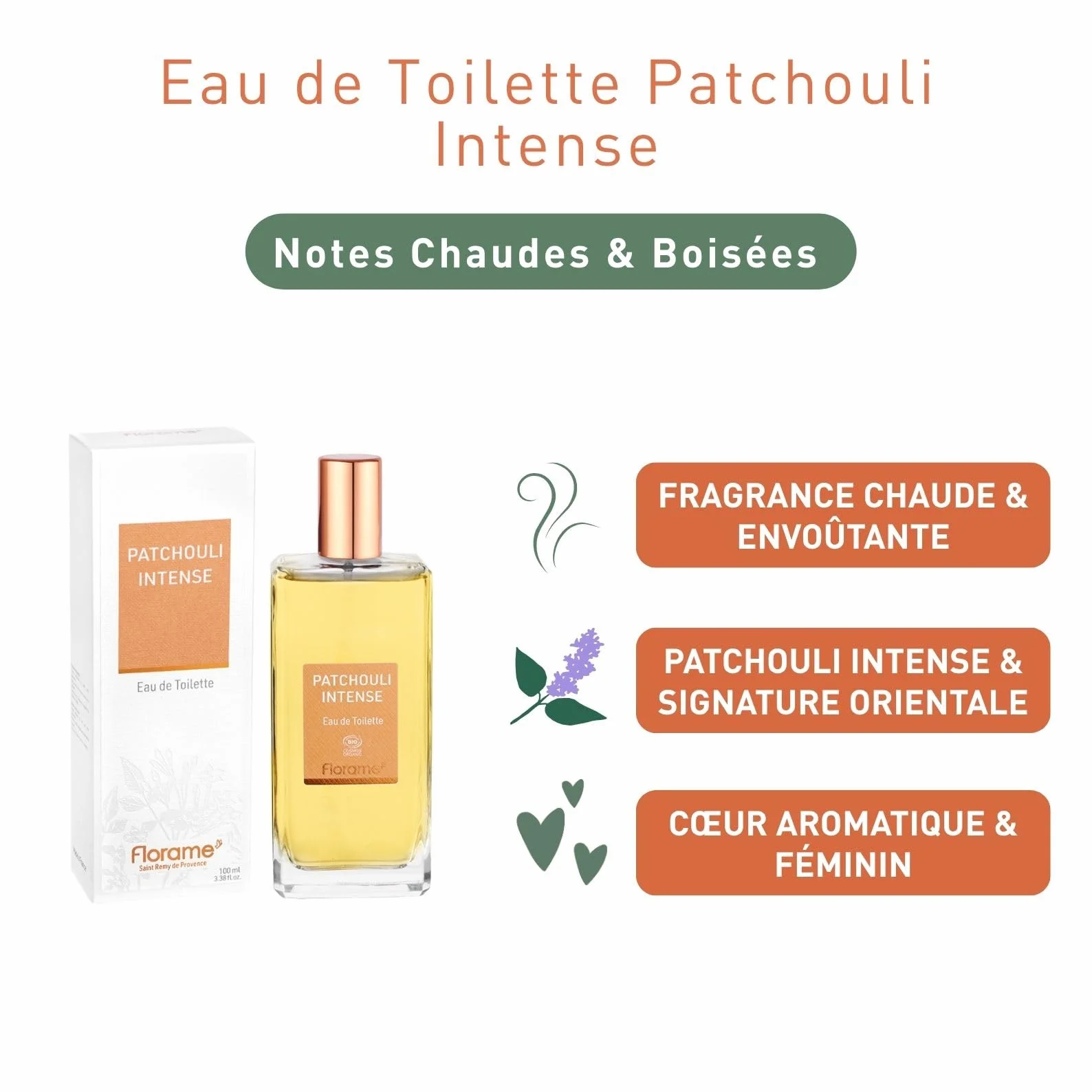 Florame Eau de Toilette Patchouli Intense 100 ml – Notes Chaudes & Boisées – Patchouli, Vanille & Benjoin – Fabriquée en France