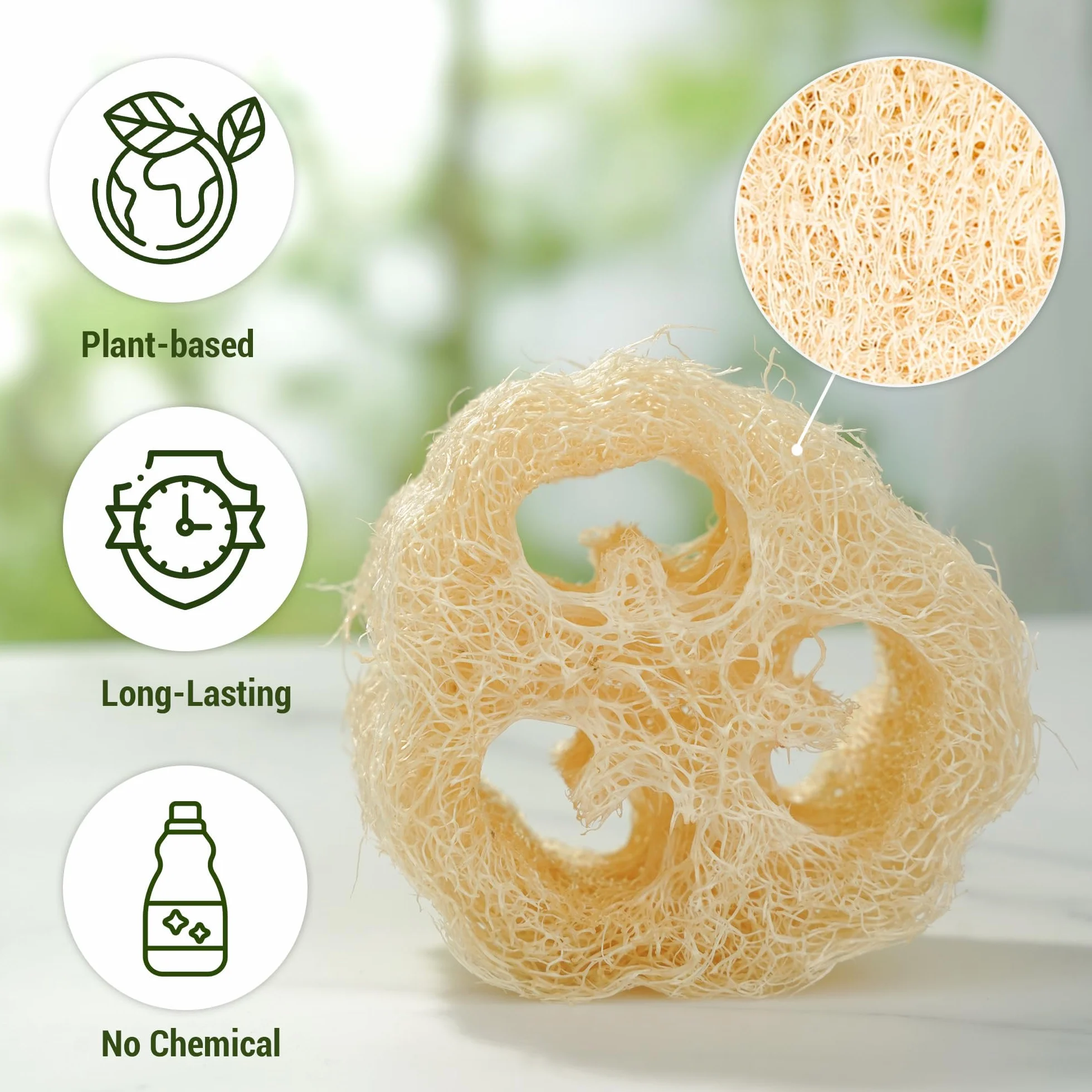 Lot de 2 éponges exfoliantes naturelles cuisine salle de bain compressées