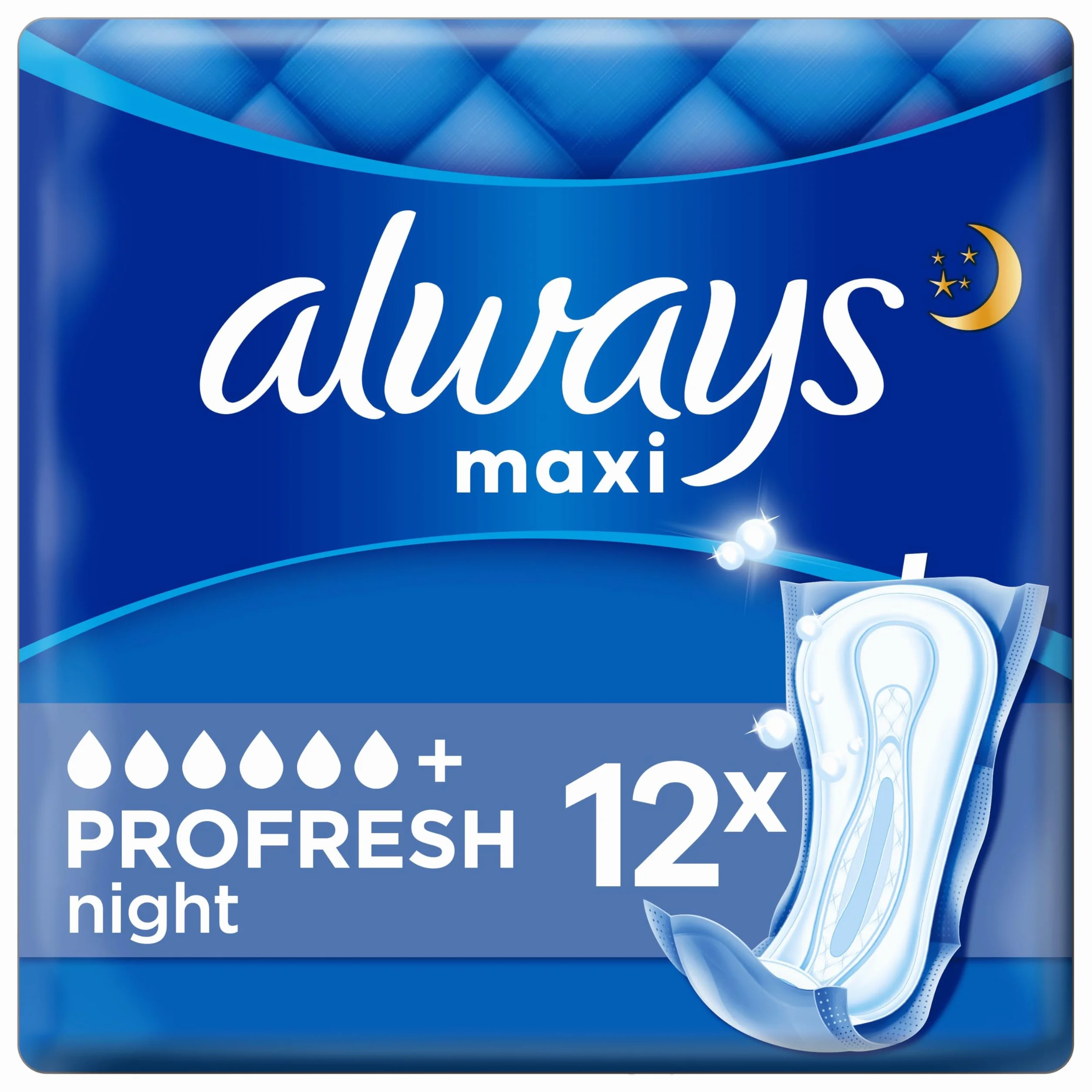 Always Maxi Serviettes Hygiéniques ProFresh Night 12 Sans Ailettes Flux Très Abondants Nuit