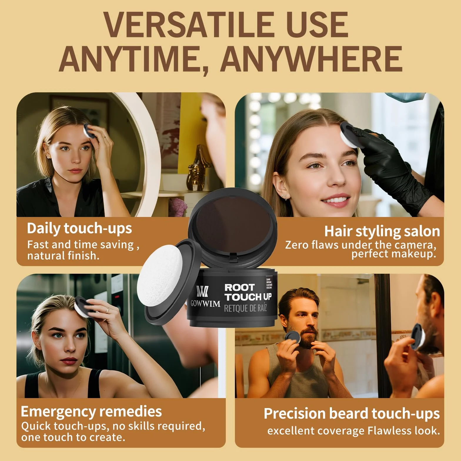Poudre capillaire marron moyen 4 g correcteur imperméable épaississant cheveux racines clairsemés