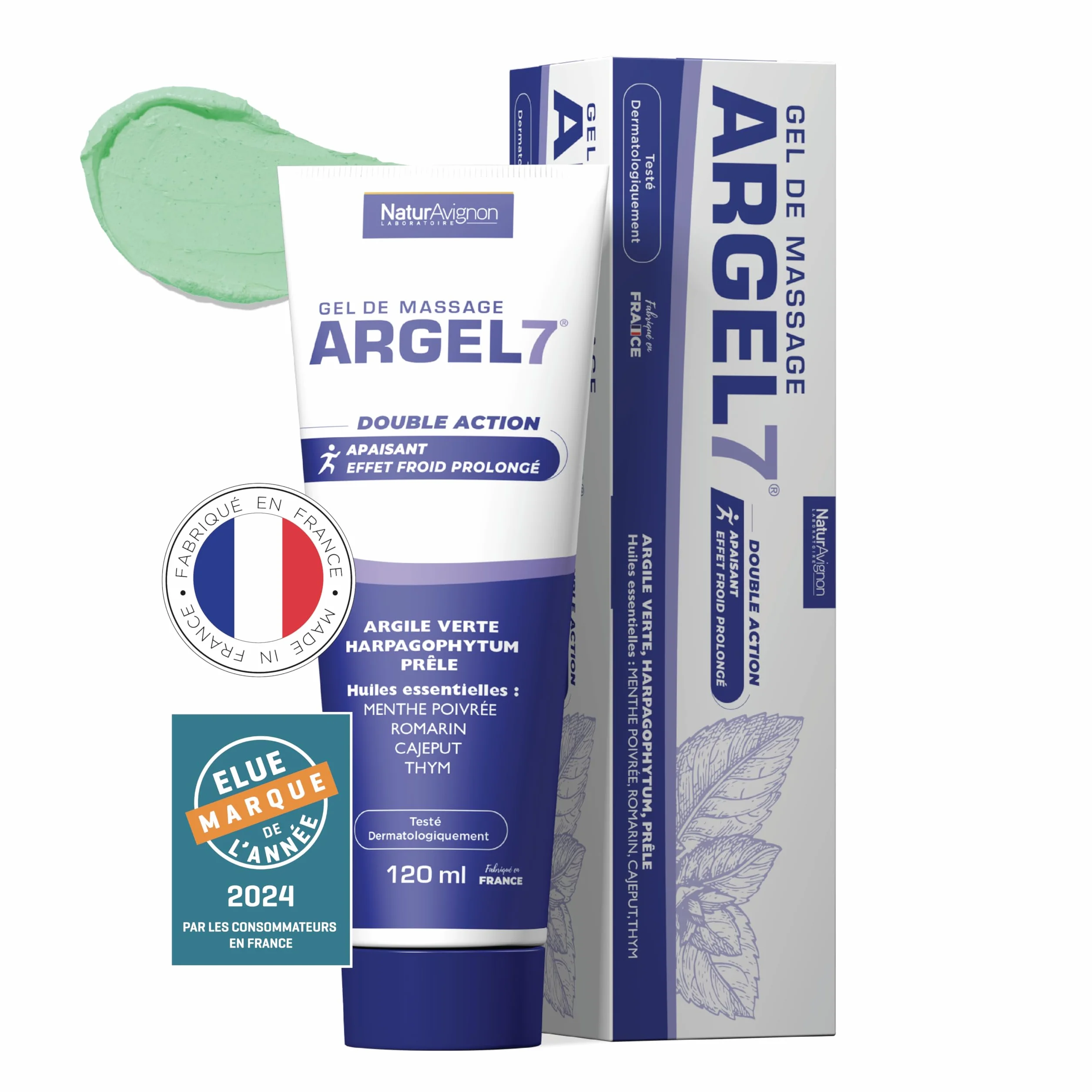 NaturAvignon Argel 7 gel de massage gênes articulaires contracture musculaire argile verte harpagophytum 120mL