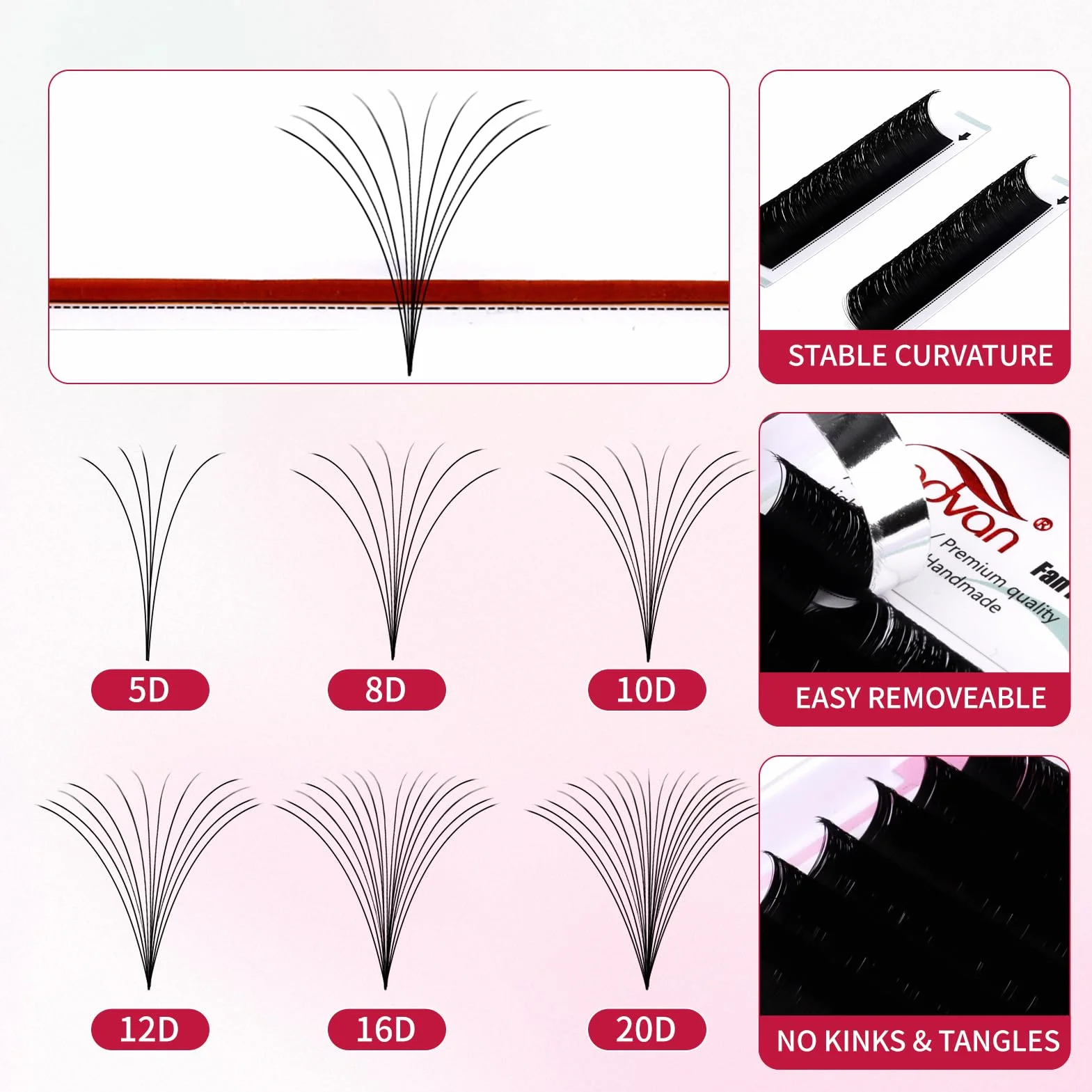 FADVAN Extension Cils Easy Fan 0.07D Curl 8-14mm Mixte Soie Volume Russe 2D~20D Faux Cils Professionnel