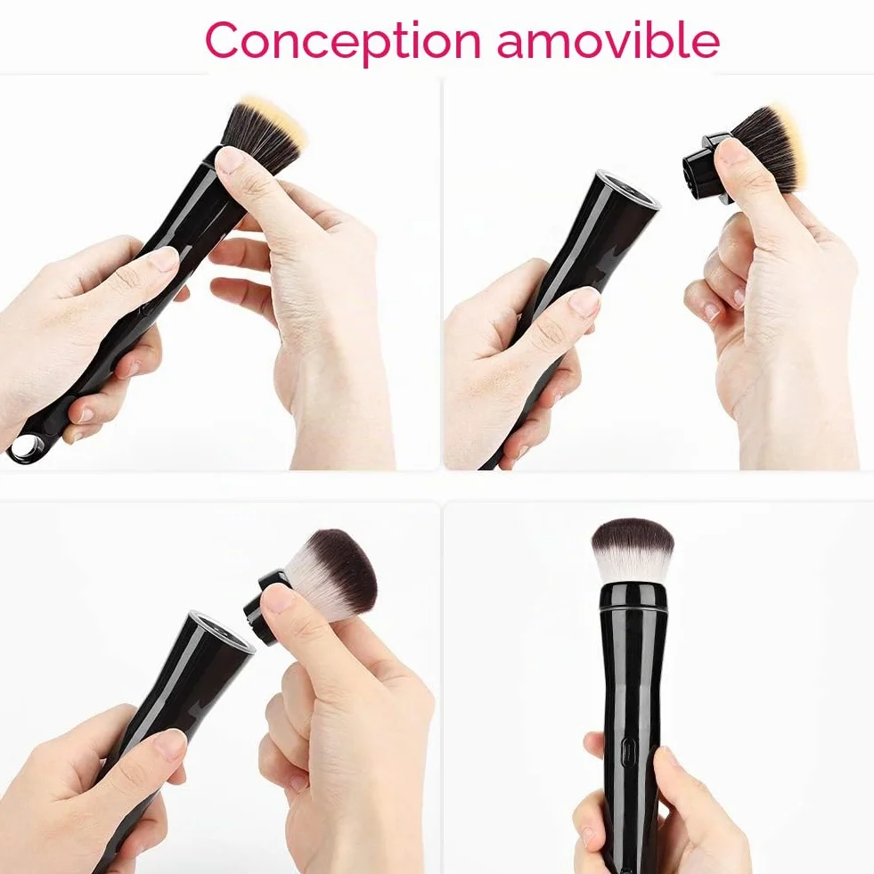 Pinceau électrique de Maquillage, Pinceau Rotatif Automatique de Maquillage avec des têtes de Brosse de Fondation et de Fard à Joues, Machine de Nettoyage de brosses cosmétiques