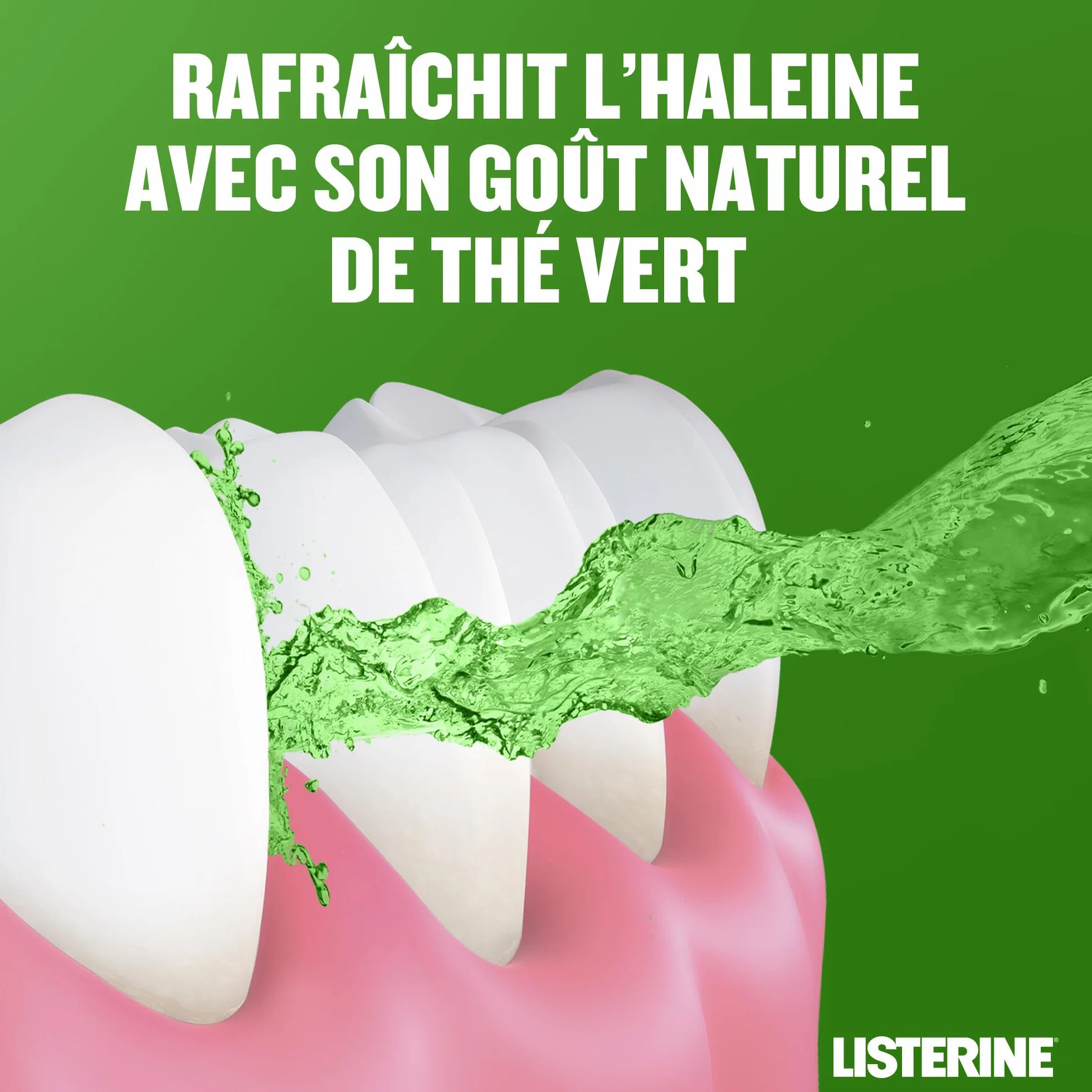Listerine Bain de Bouche Fraîcheur Thé Vert 0% Alcool 500 ml Haleine Fraîche