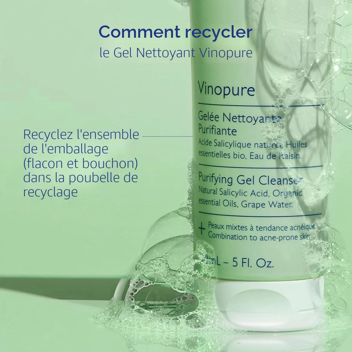 Caudalie Vinopure Gel Nettoyant Clarifiant Acide Salicylique 150 ml