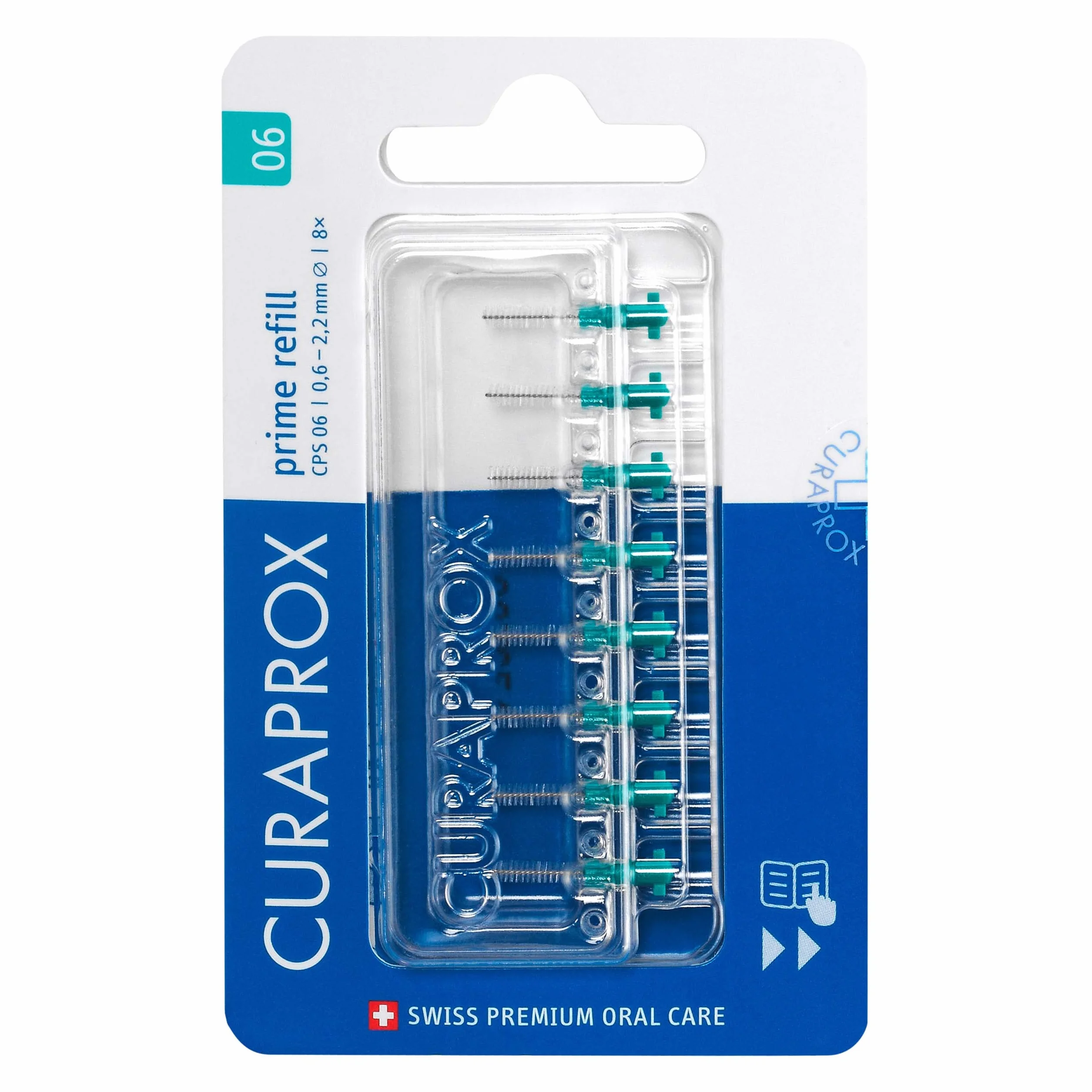 Curaprox CPS 06 Prime Brossettes Interdentaires Vert ISO Taille 0 Filaments Ultra-Fins Pack de 8