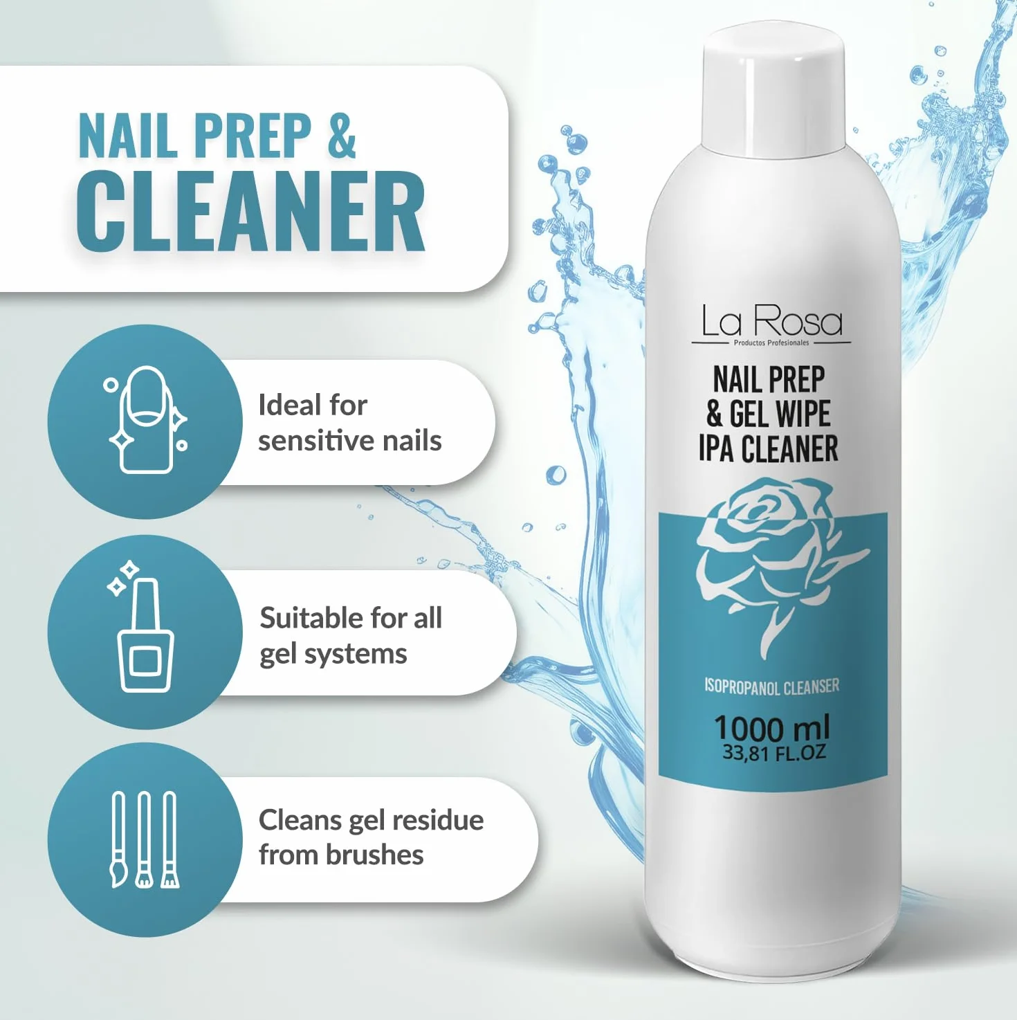 LaRosa Nail CLEANER Ongles Degraissant 1000 ml IPA Cleaner Isopropanol Désinfectant