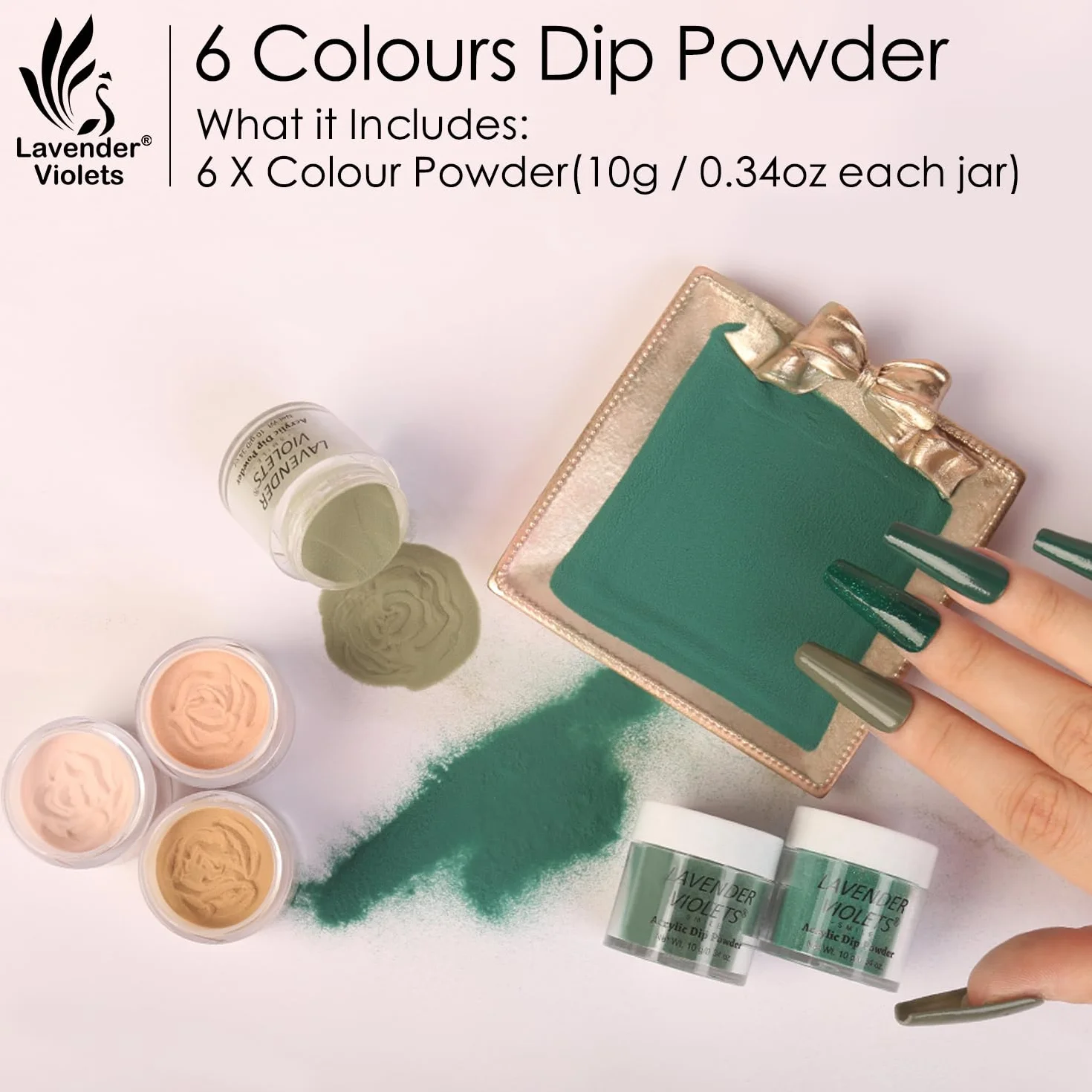 Lavender Violets 6 Couleurs Dip Powder Acrylique Manucure French Nail Art Poudre de Trempage Grande Capacité Poudre pour Ongles DIY JS207