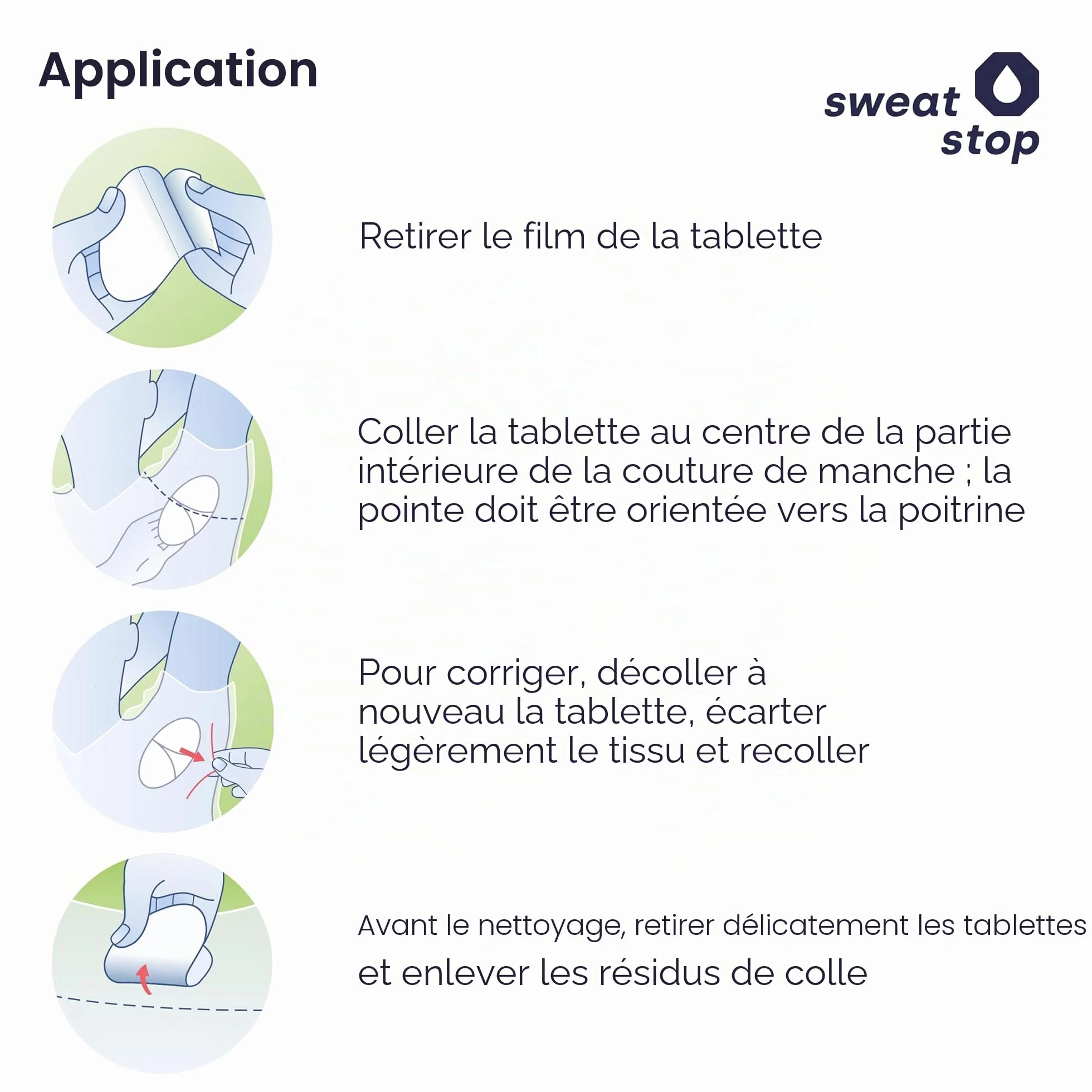 SweatStop patches anti auréoles pour les aisselles contre les taches de sueur | auto-adhésifs, absorbants et discrets - Sécurité 24h