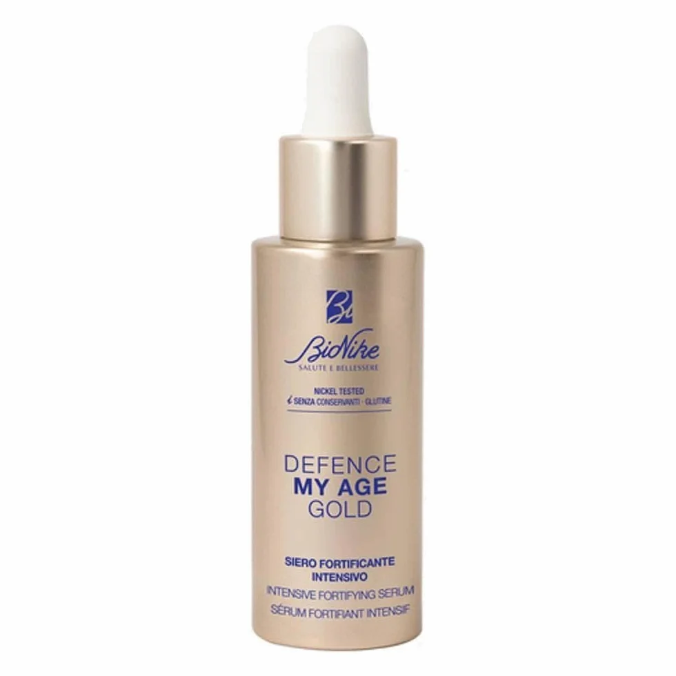 BioNike Defence My Age Gold Sérum fortifiant intensif avec 5 % de niacinamide, améliore le teint de la peau et la fermeté de la peau, 30 ml