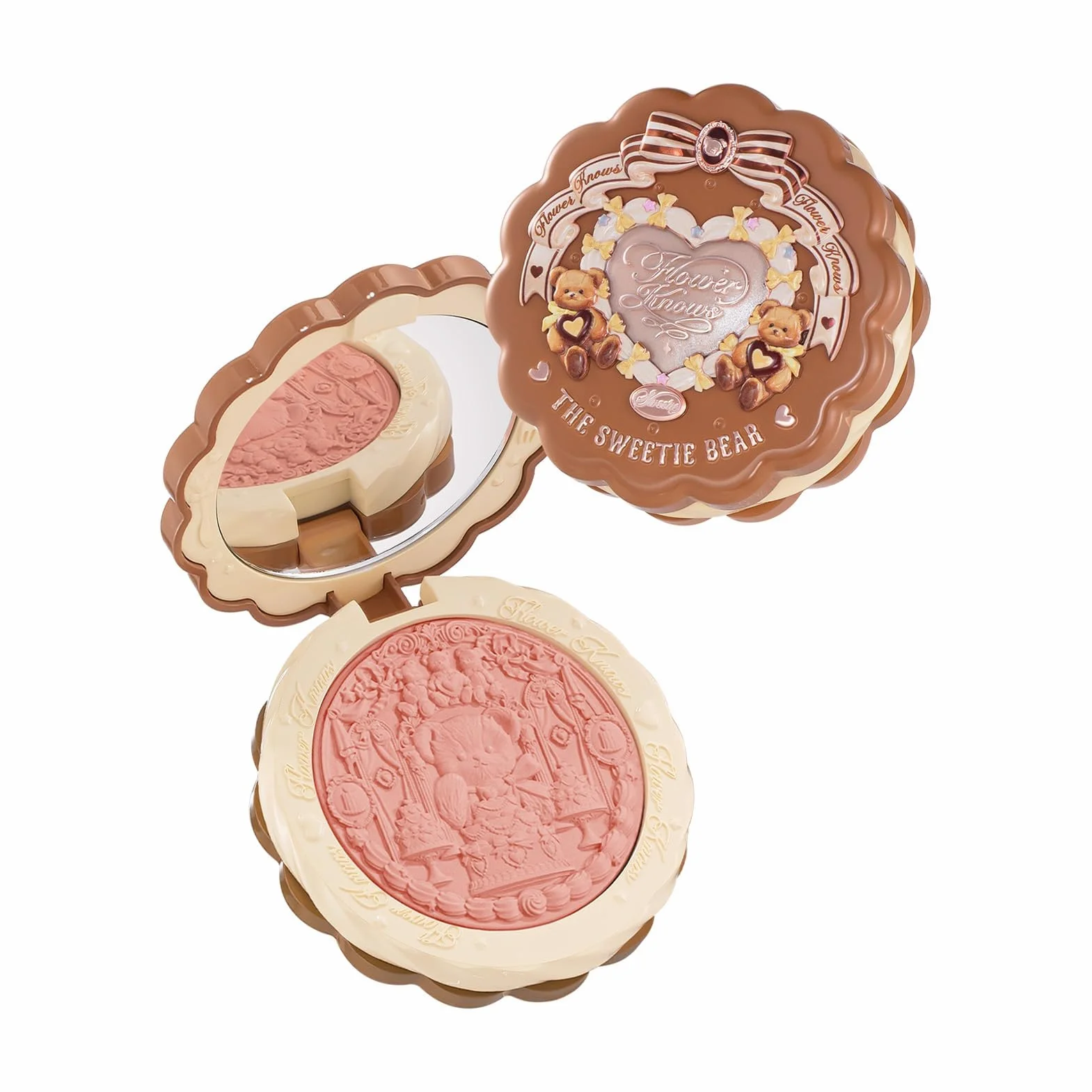 La collection Sweetie Bear Blush satiné en soie, blush poudre rose pêche scintillant pour les joues Flower Know, maquillage pour le visage modulable et estompable, doux et longue tenue (Garden Picnic)