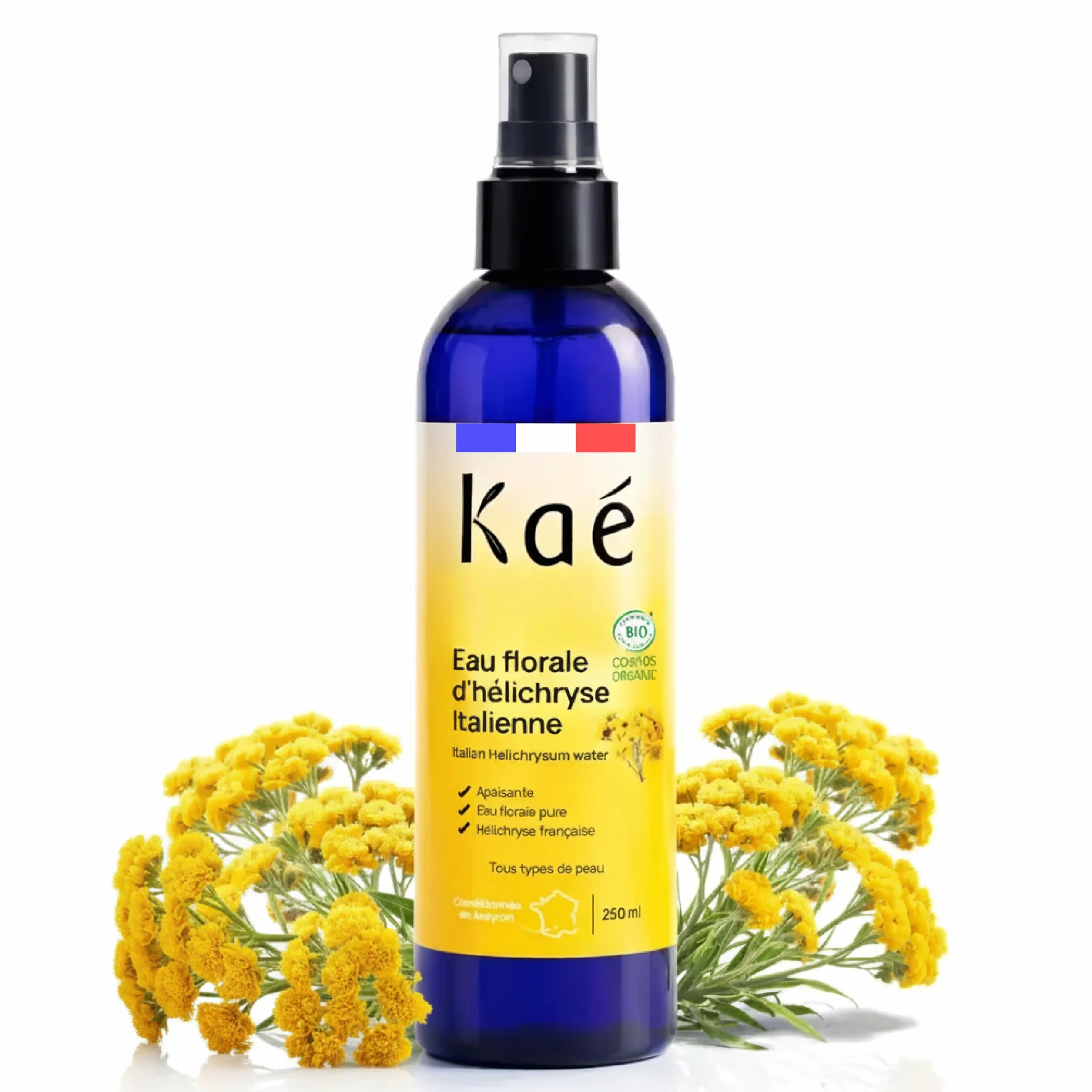 KAÉ Eau Florale d'Hélichryse Italienne Bio 250ml Lotion Tonique Apaisante Fabriquée en France 99,8% Naturelle