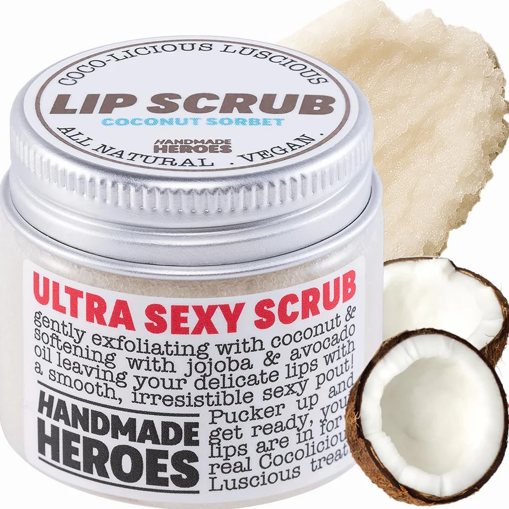 Handmade Heroes Gommage Lèvres Exfoliant Doux Huile de Noix de Coco Sucre 30g