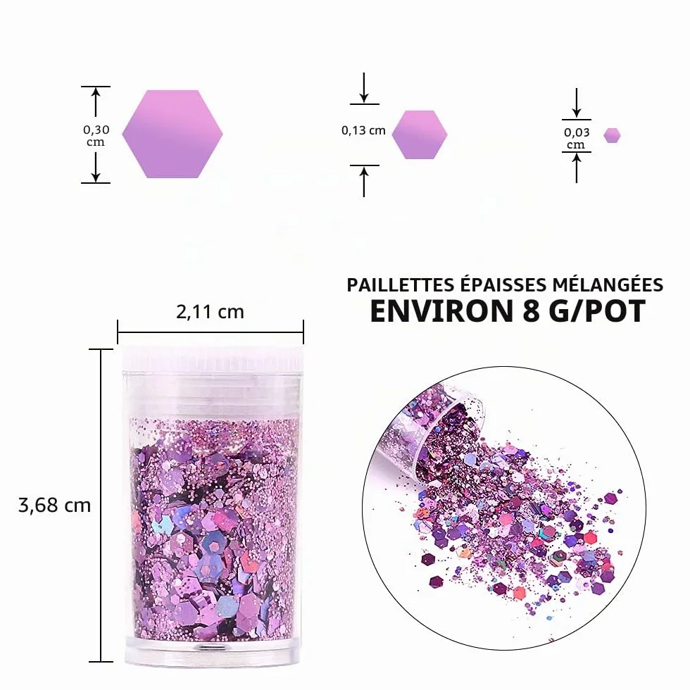 Paillettes irisées cosmétiques 36 couleurs mélange grossières et fines visage corps yeux ongles