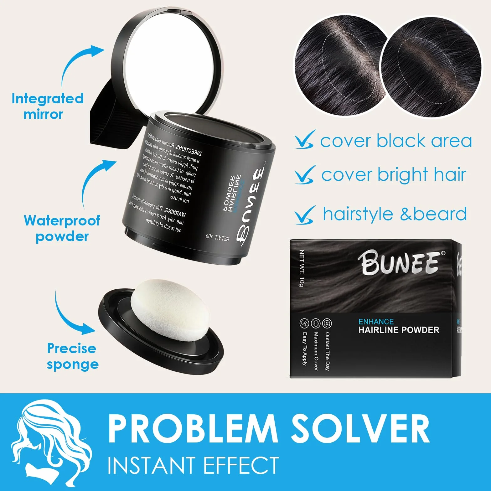 Poudre de Racine de Cheveux Marron foncé pour épaissir les cheveux, Retouche et Couverture