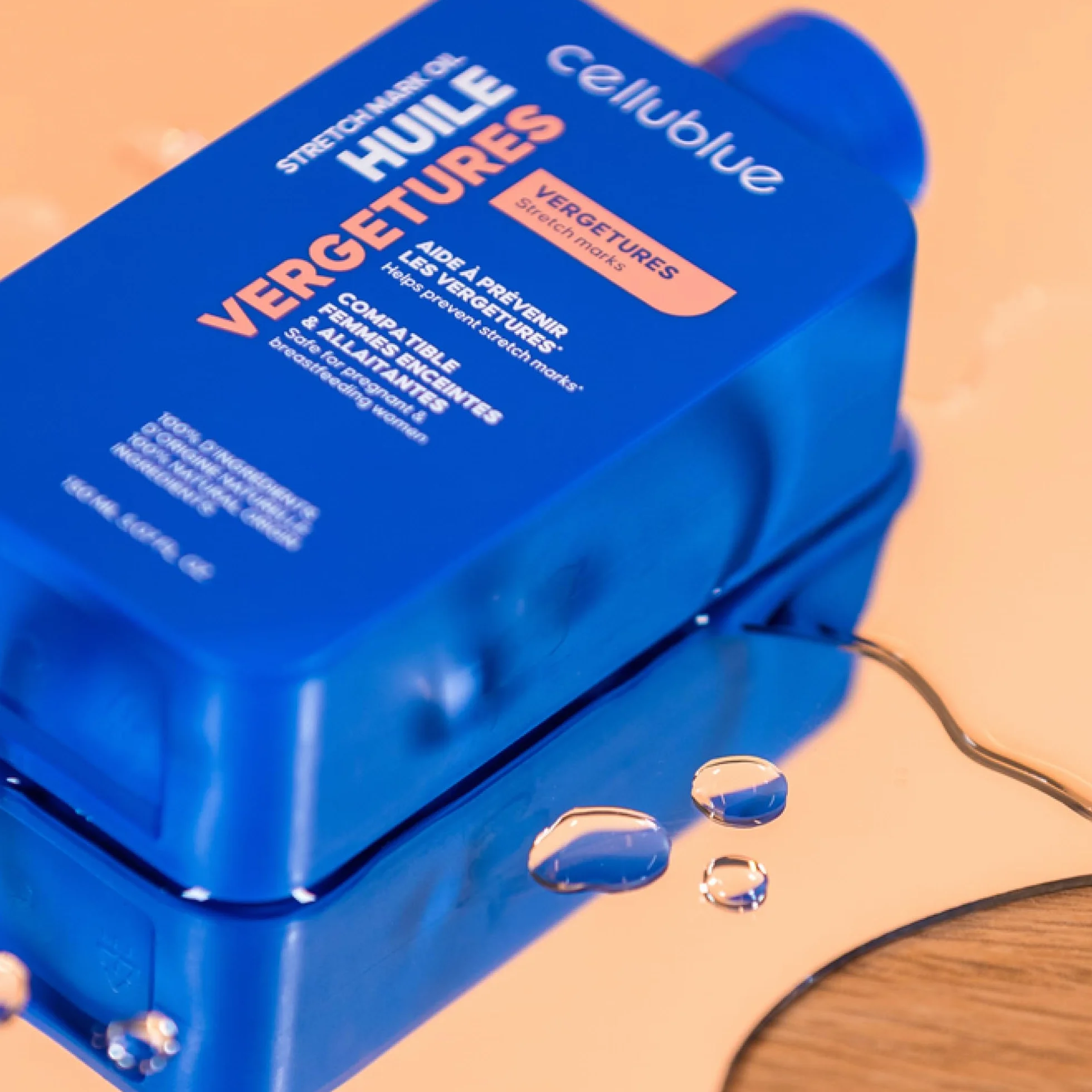 Huile Vergetures Cellublue 5 huiles 100% naturelles Anti-vergetures Cicatrices Peau Sèche Hydrate Élasticité