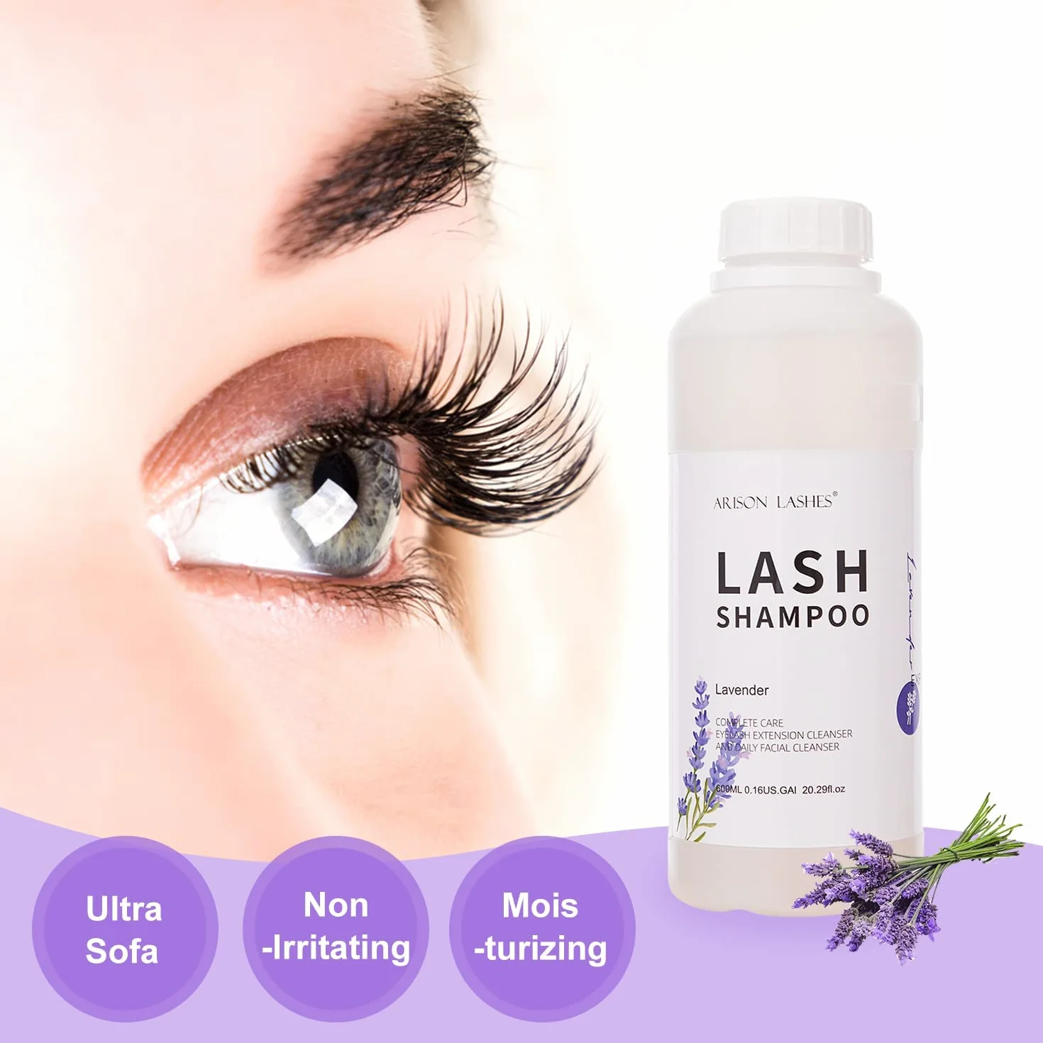 Shampoing Cils Mousse 600ml Nettoyant Paupières Lash Shampoo Eyelash Extension Cleanser Lavender