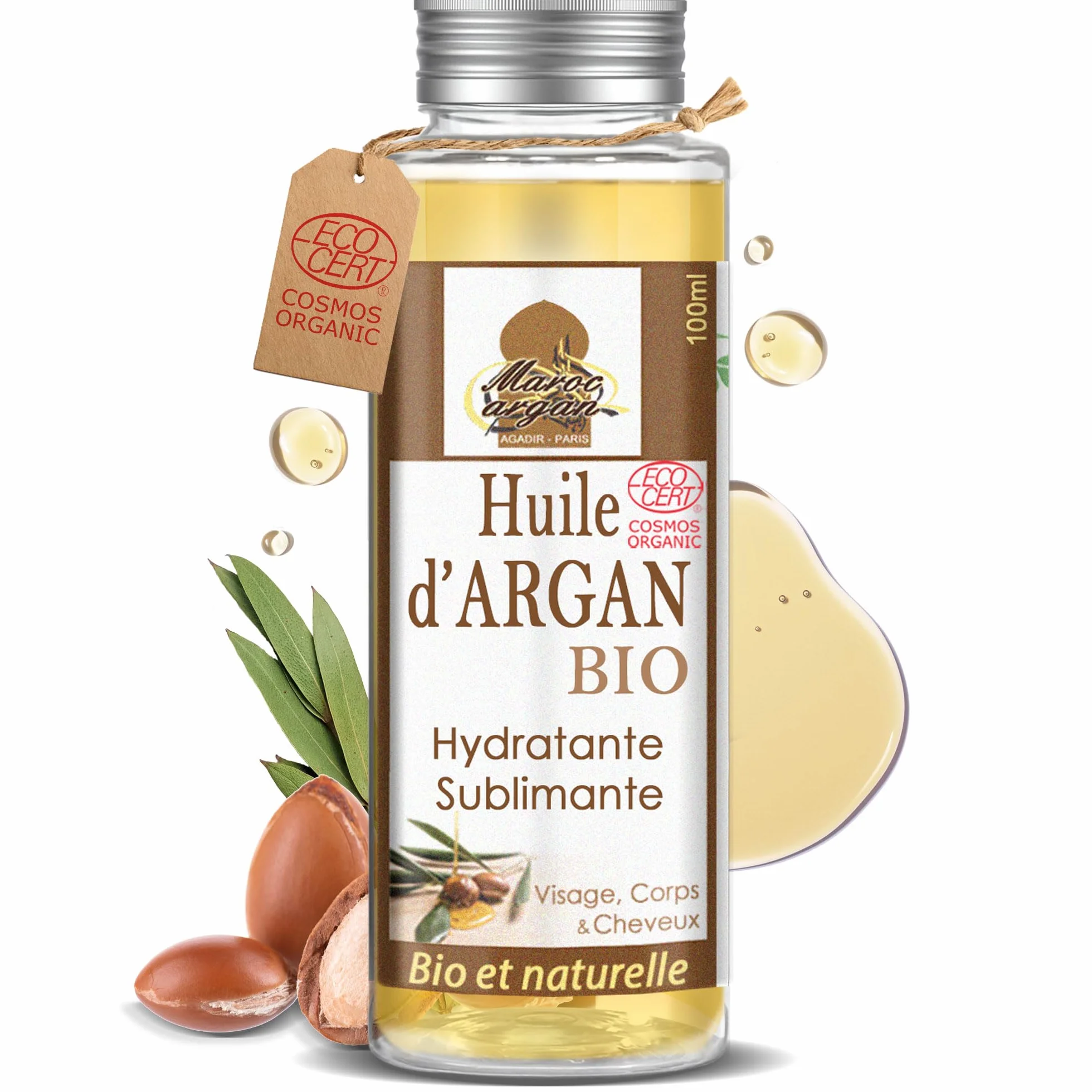 Huile d'Argan BIO Certifiée ECOCERT 100% Pure 100ml Anti-rides Nourrissante Pressée à froid