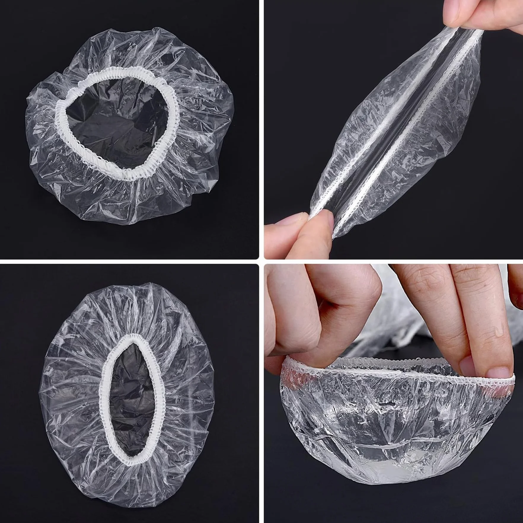 Bonnets douche jetables transparents plastique pour adultes salons coiffure bains