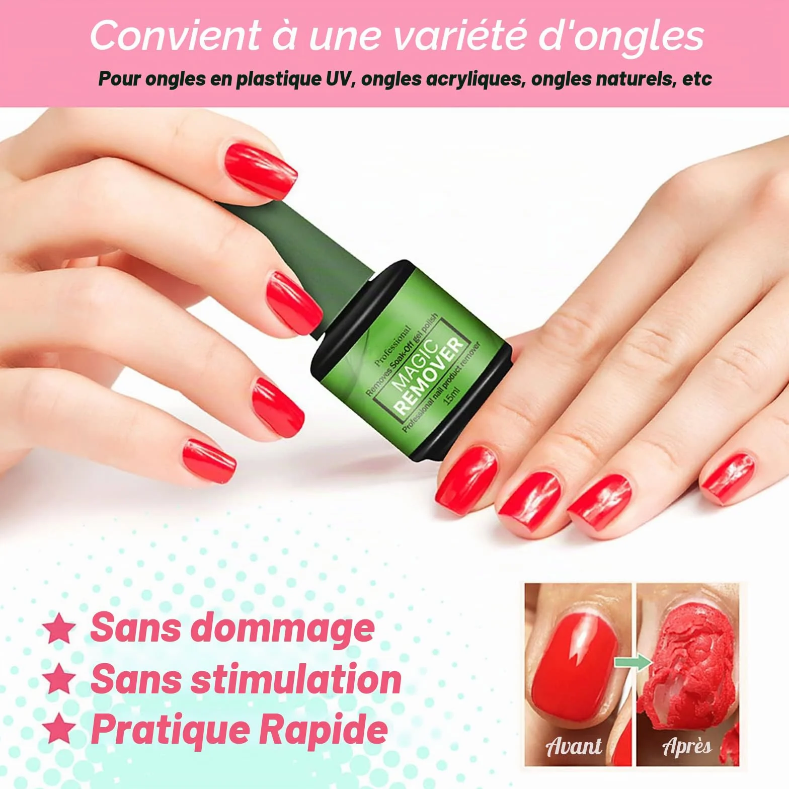 Dissolvant magique pour vernis gel UV - Lot de 3 dissolvants pour manucure