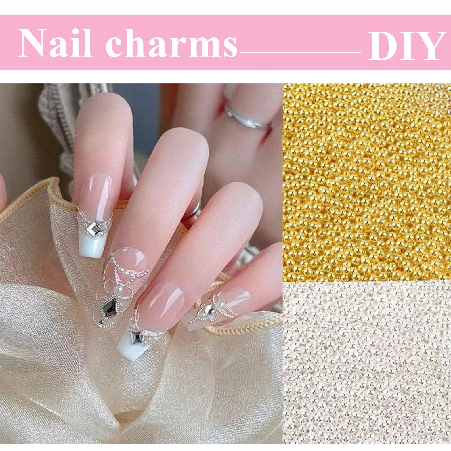 Perles caviar pour ongles, 12 degrés or et argent, chaînes d'ongles, accessoires nail art