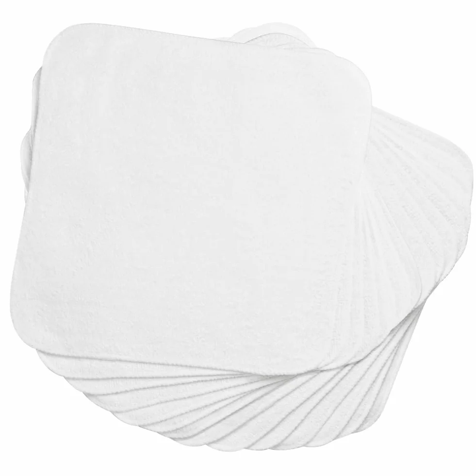 Aomig Lot de 14 lingettes lavables en coton éponge 20x20 cm, lingettes démaquillantes pour bébé - Blanc