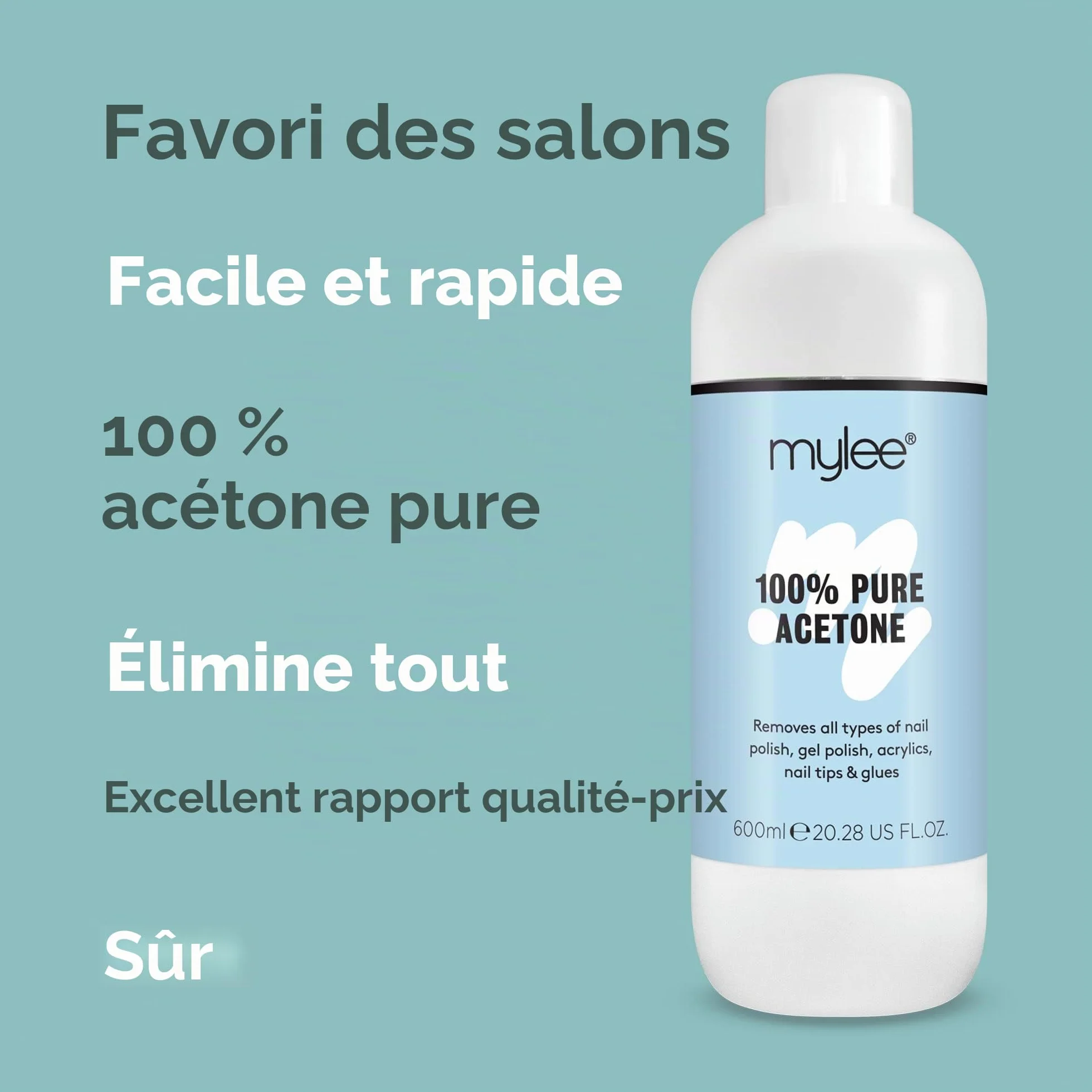 Mylee Dissolvant Vernis Semi-Permanent Acétone Pure 300ml + 100 Lingettes + 10 Pinces Ongles