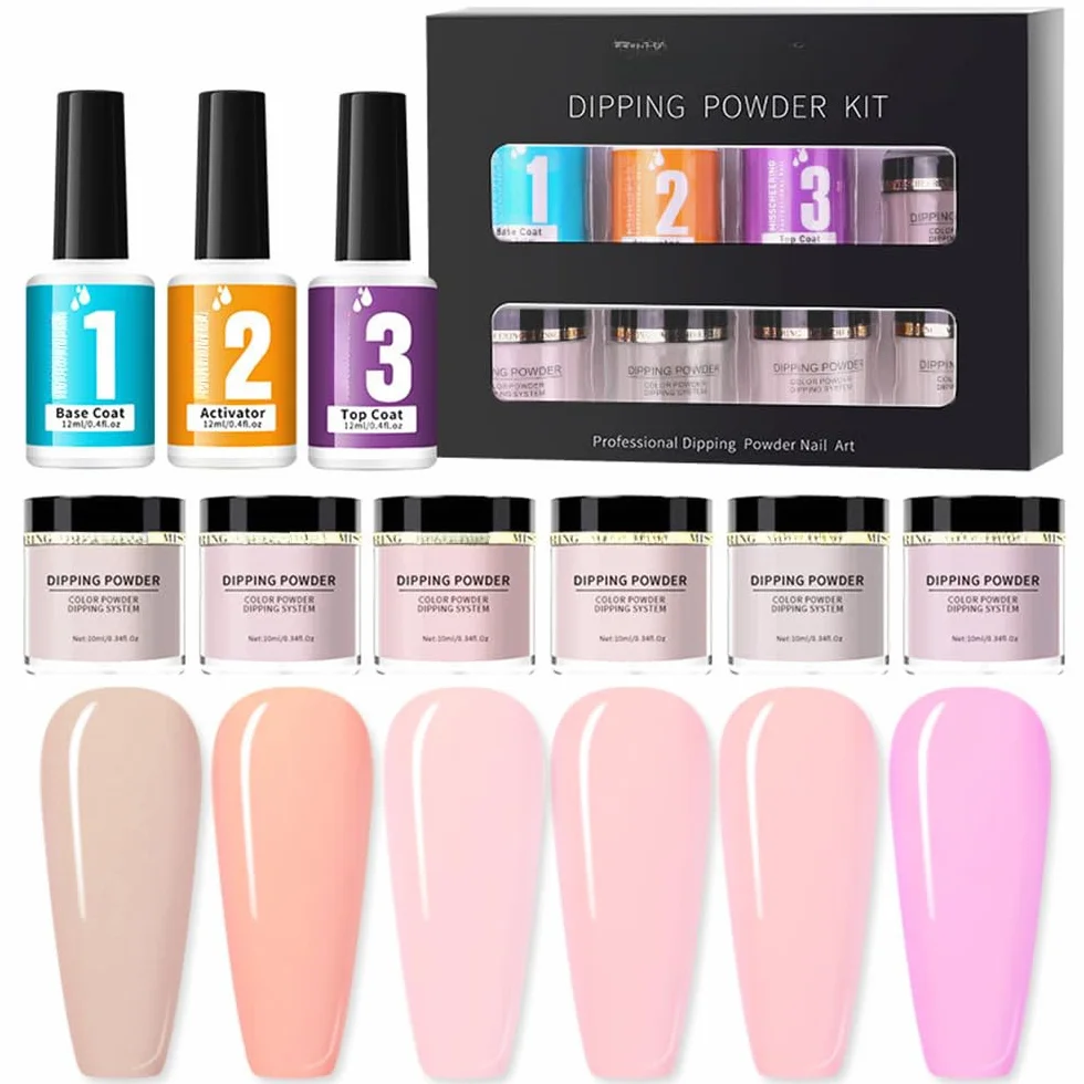 Kit de poudre de plongée à ongles 6 couleurs avec base activateur et top coat pour manucure française sans lampe UV/LED